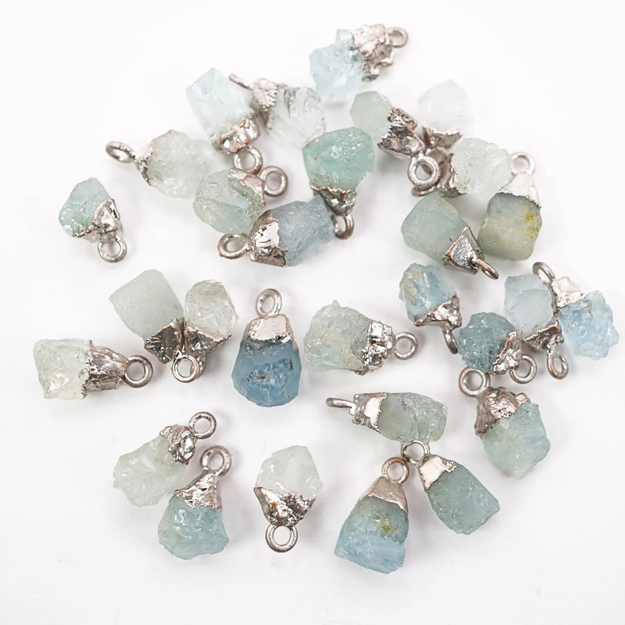 Aquamarine Rough Shape Gemstone Silver Electroplated Charm Pendant