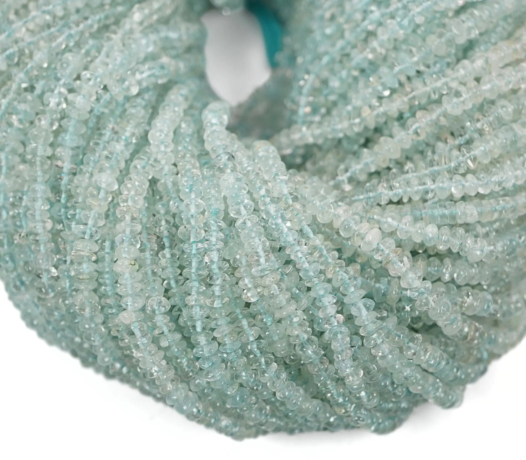 Aquamarine Smooth Rondelle Shape Gemstone 15 inches Strand Beads