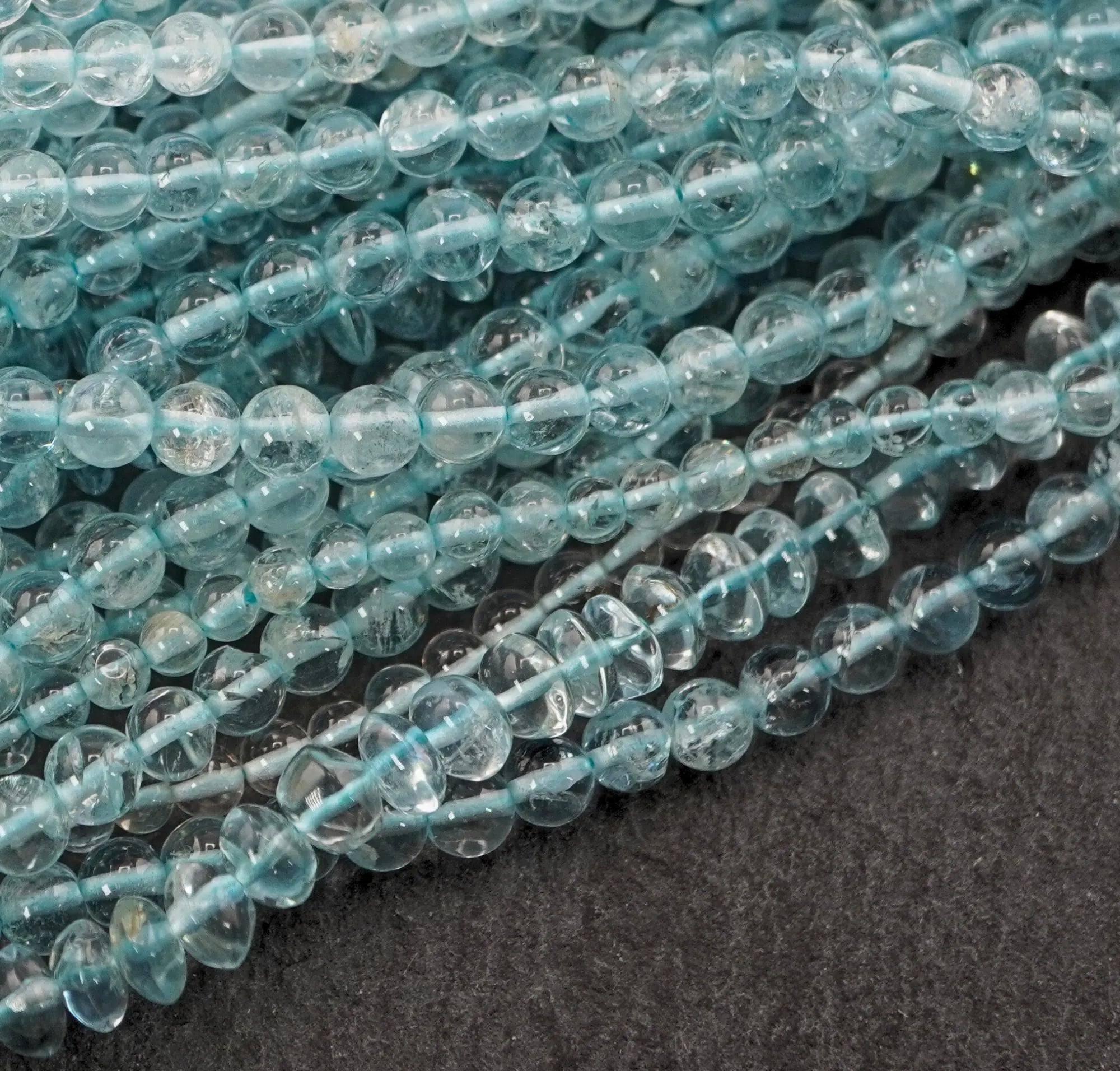 Aquamarine Smooth Rondelle Shape Gemstone Strand Beads