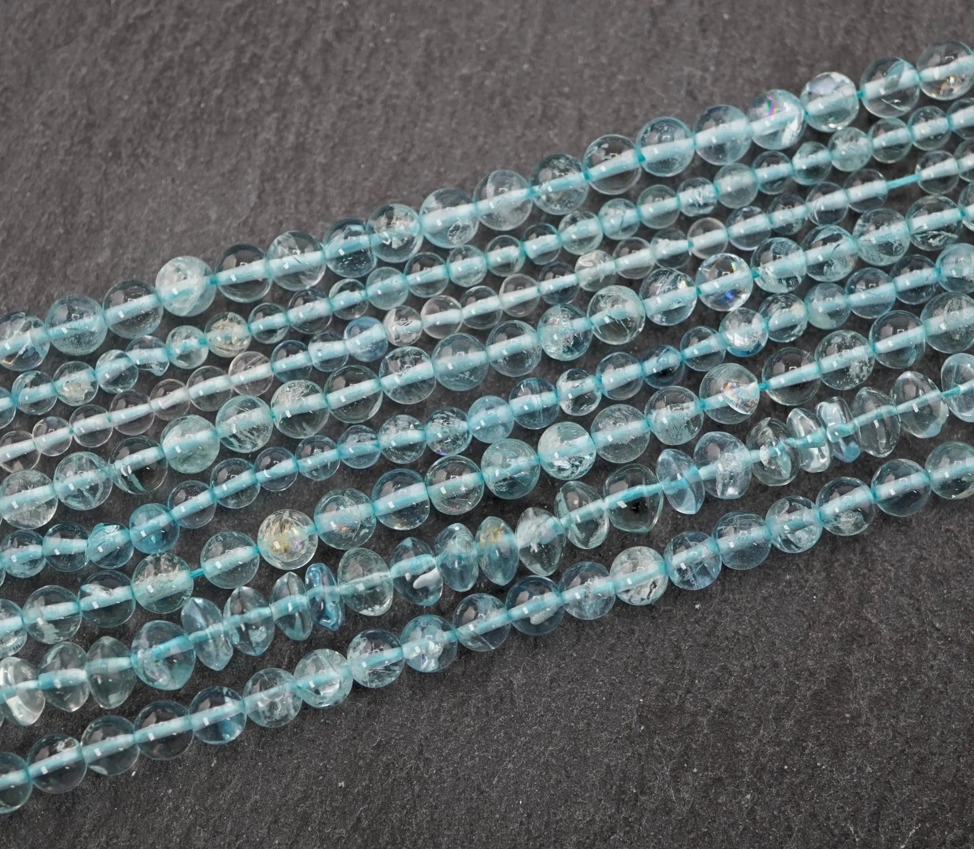 Aquamarine Smooth Rondelle Shape Gemstone Strand Beads