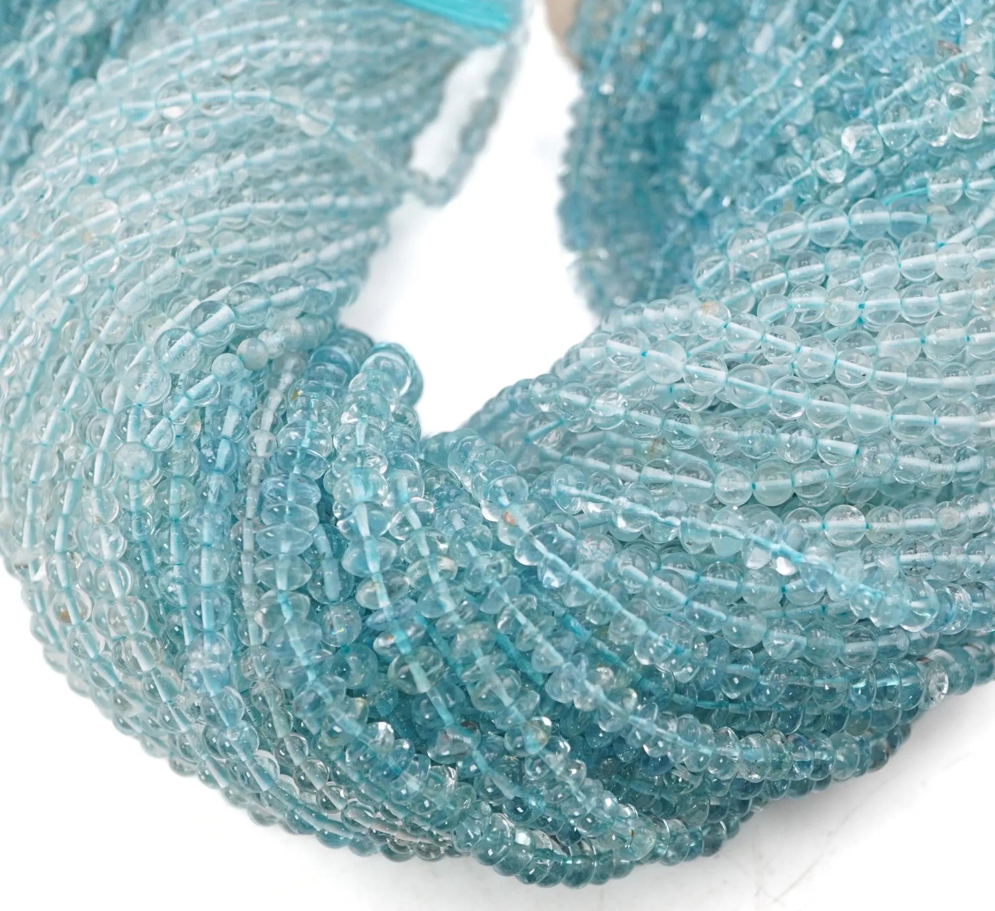 Aquamarine Smooth Rondelle Shape Gemstone Strand Beads