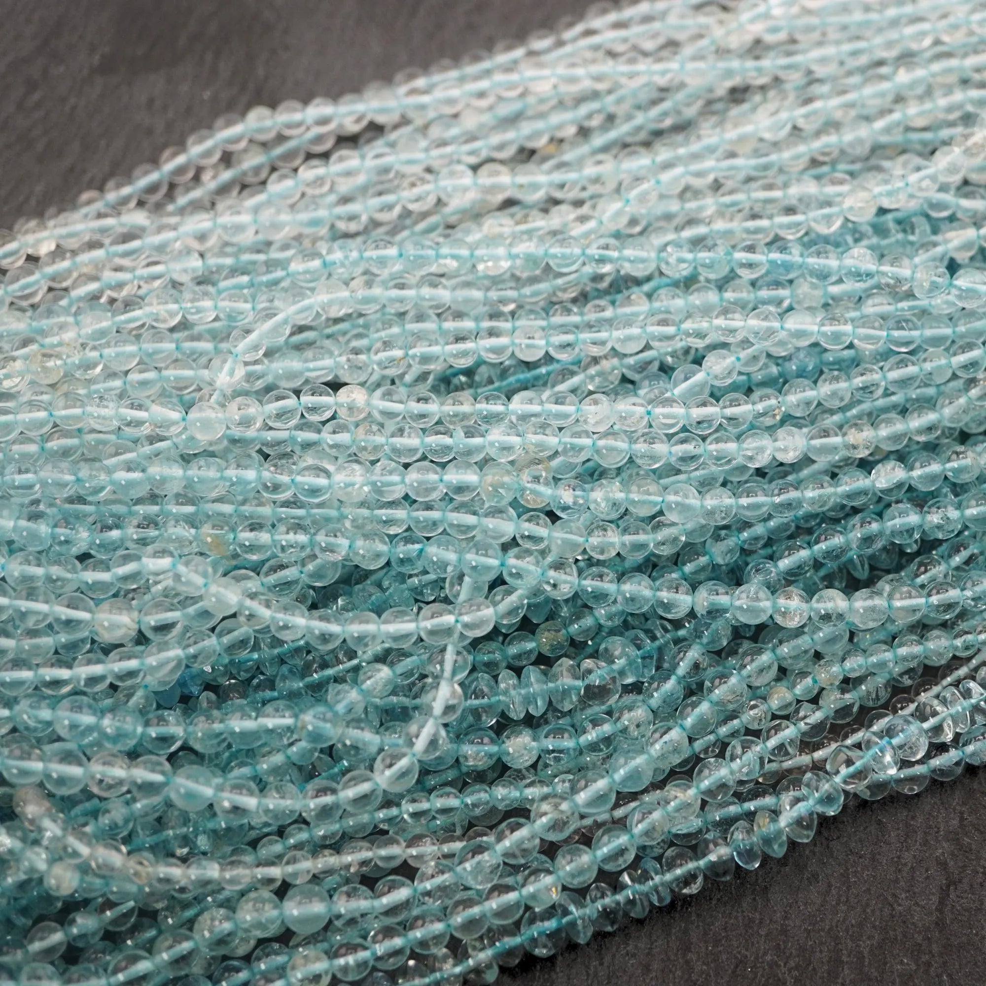 Aquamarine Smooth Rondelle Shape Gemstone Strand Beads