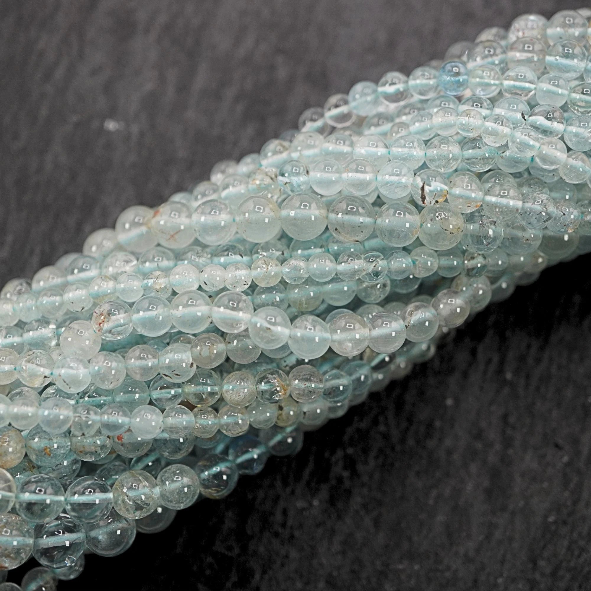 Aquamarine Smooth Round Shape Gemstone Strand Beads