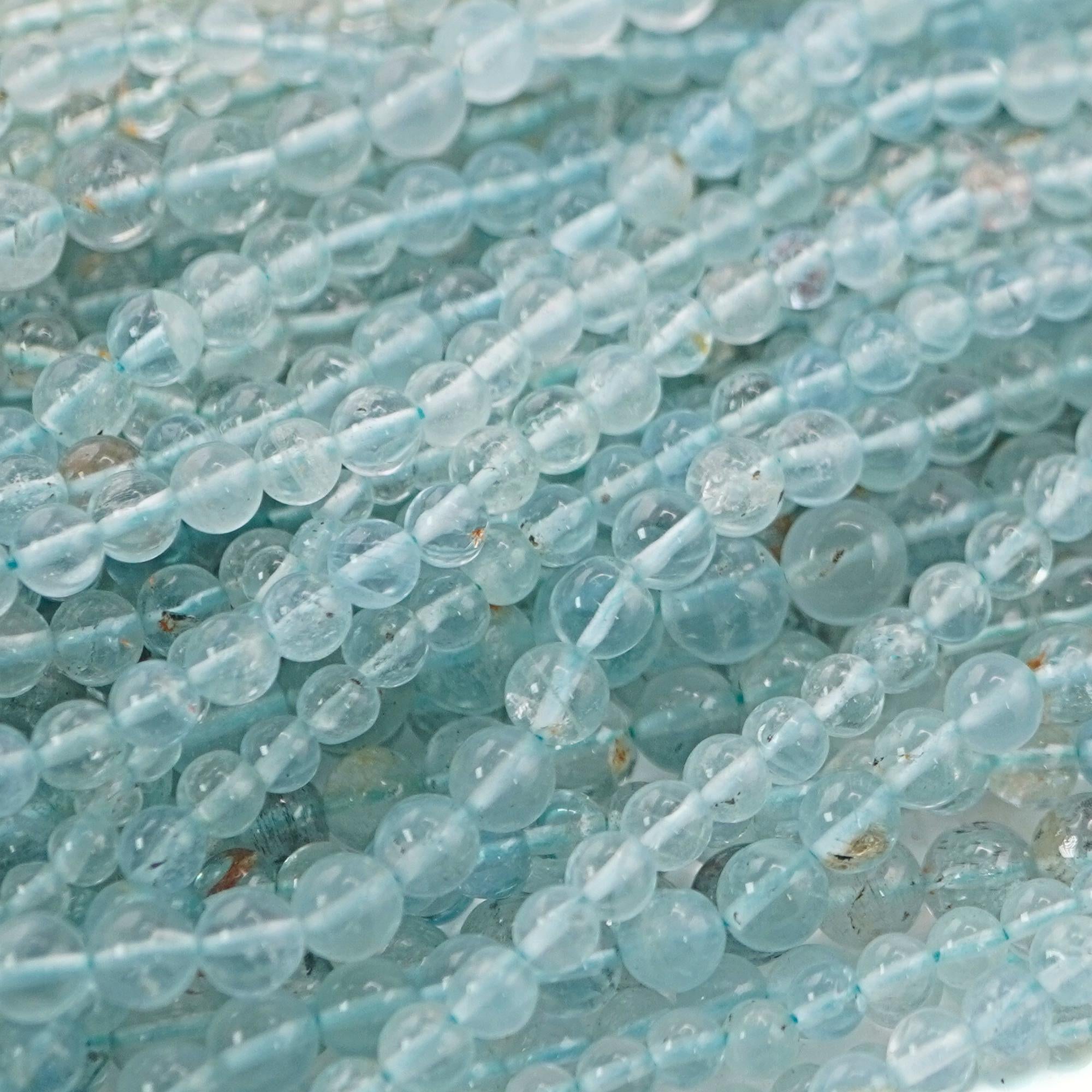Aquamarine Smooth Round Shape Gemstone Strand Beads