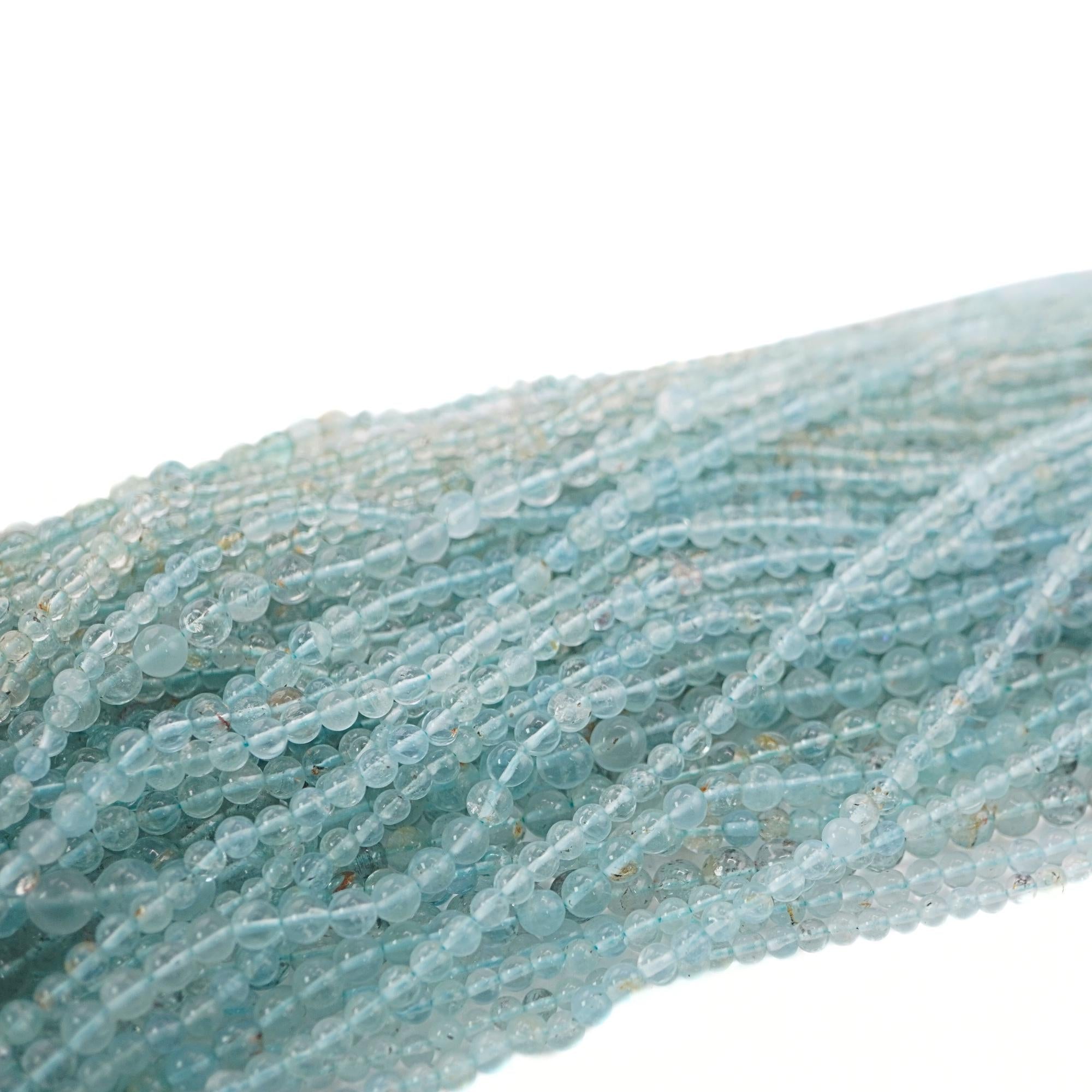 Aquamarine Smooth Round Shape Gemstone Strand Beads