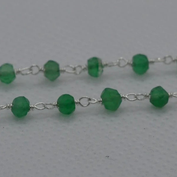 Green Onyx Gemstone Silver Plated Brass Wire Wrapped Rosary Chain 