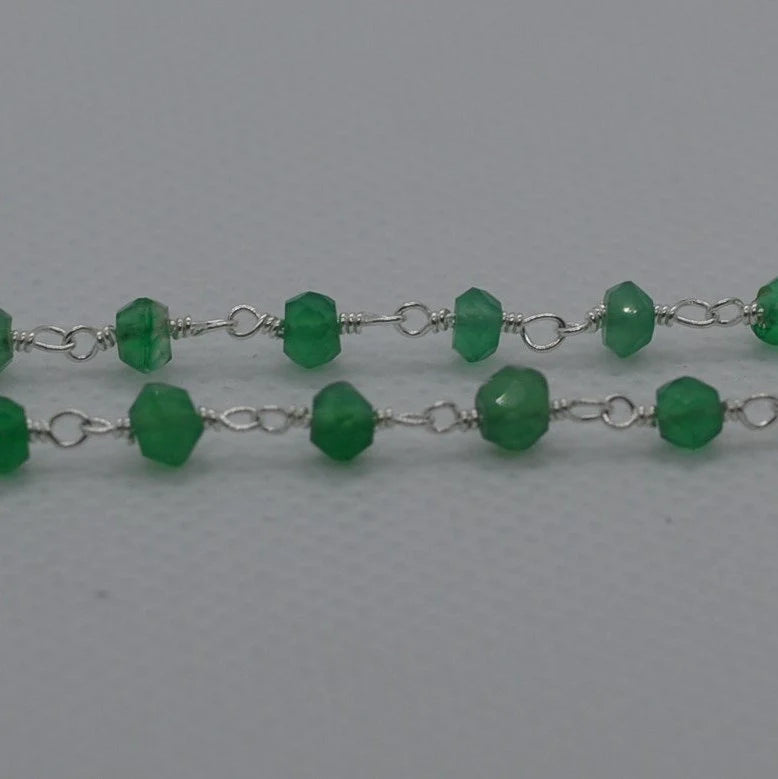 Green Onyx Gemstone Silver Plated Brass Wire Wrapped Rosary Chain 