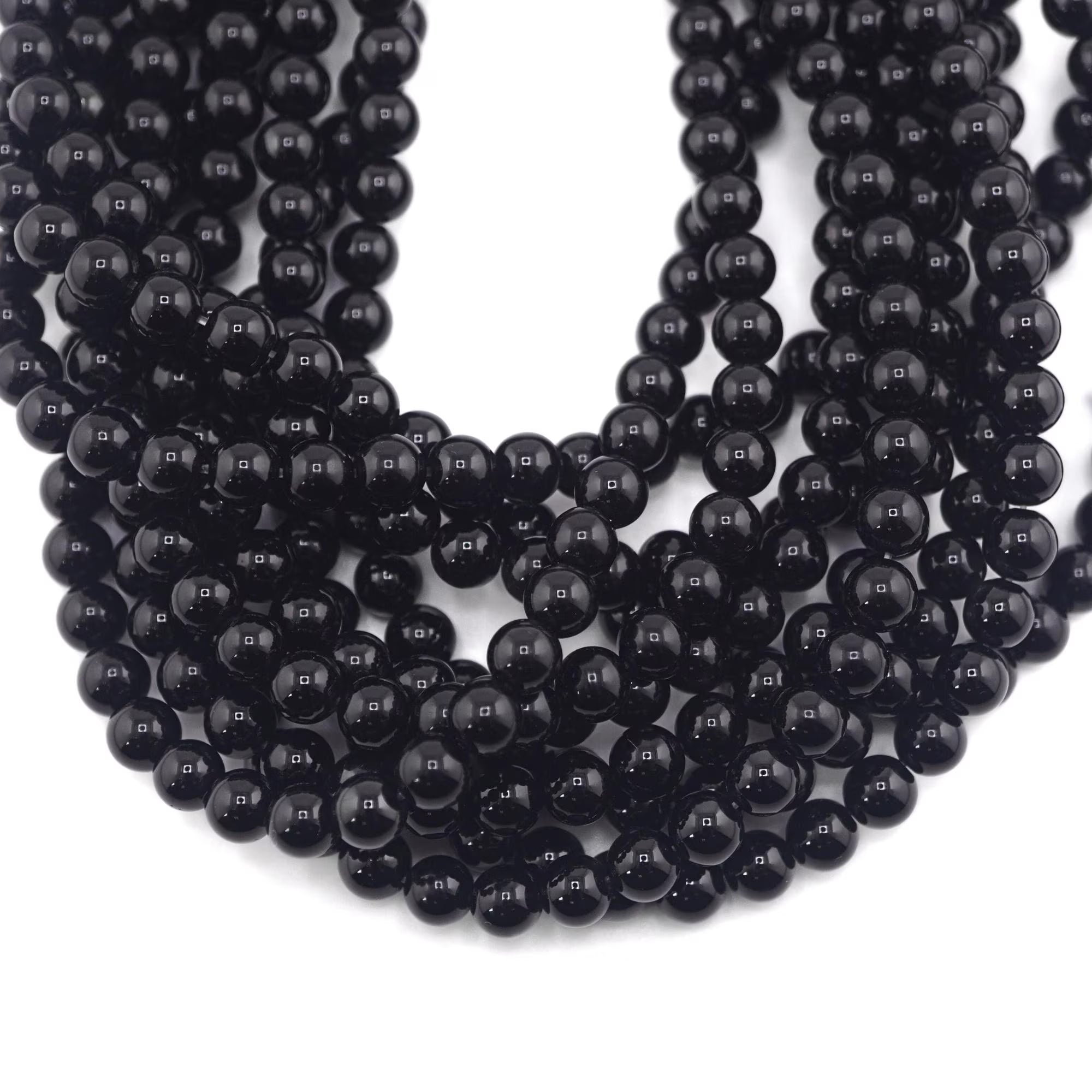 Black Agate Round Shape Gemstone Strand Beads