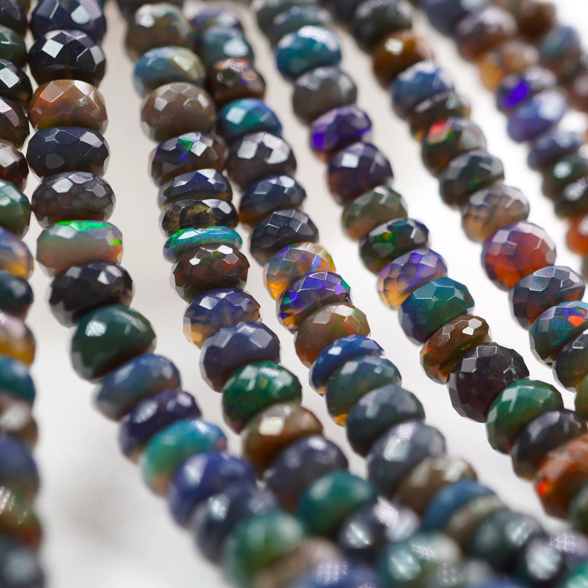 Black Ethiopian Opal Faceted Rondelle Shape Gemstone Beads