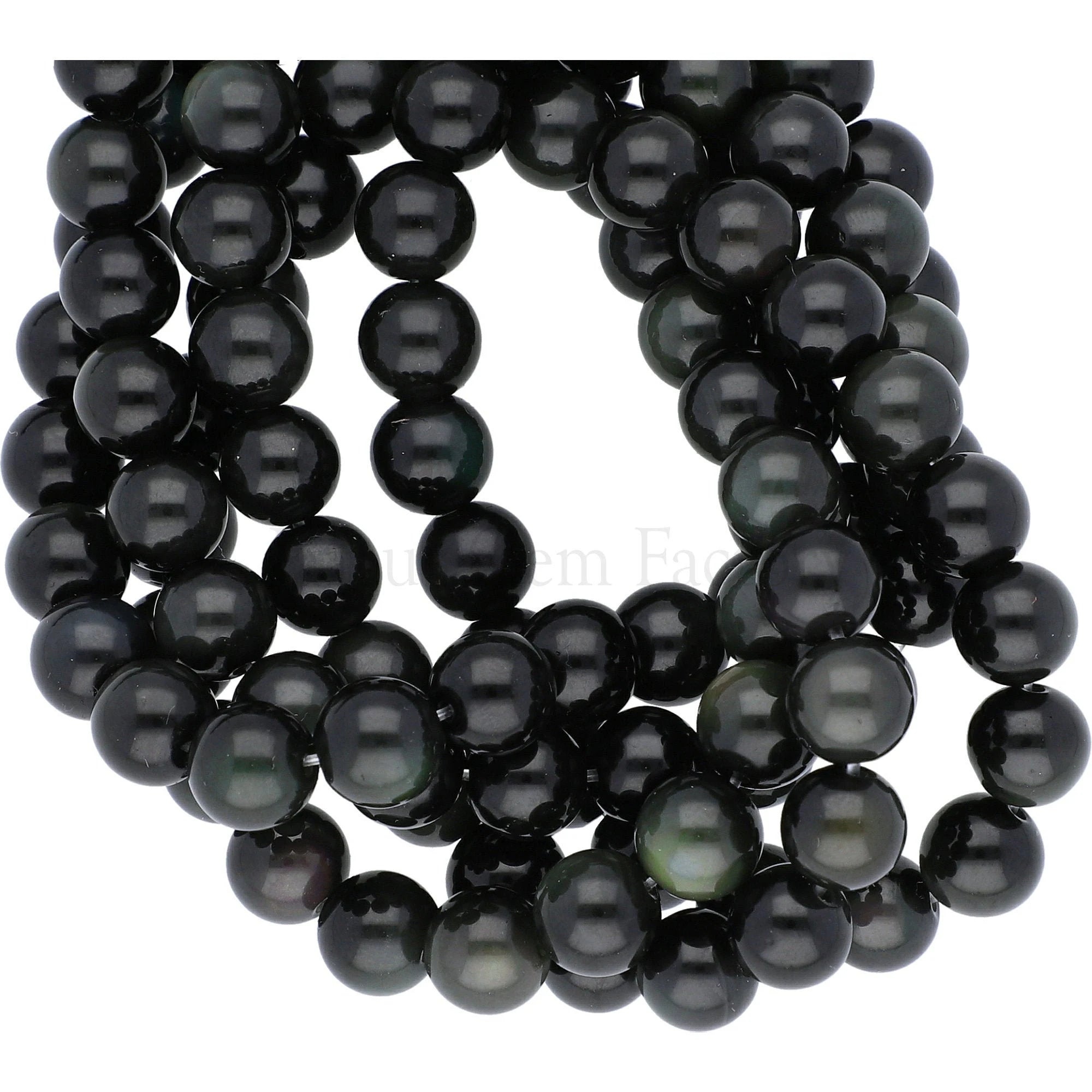 Black Obsidian With Rainbow Silver Sheen Smooth Round Strand Beads 