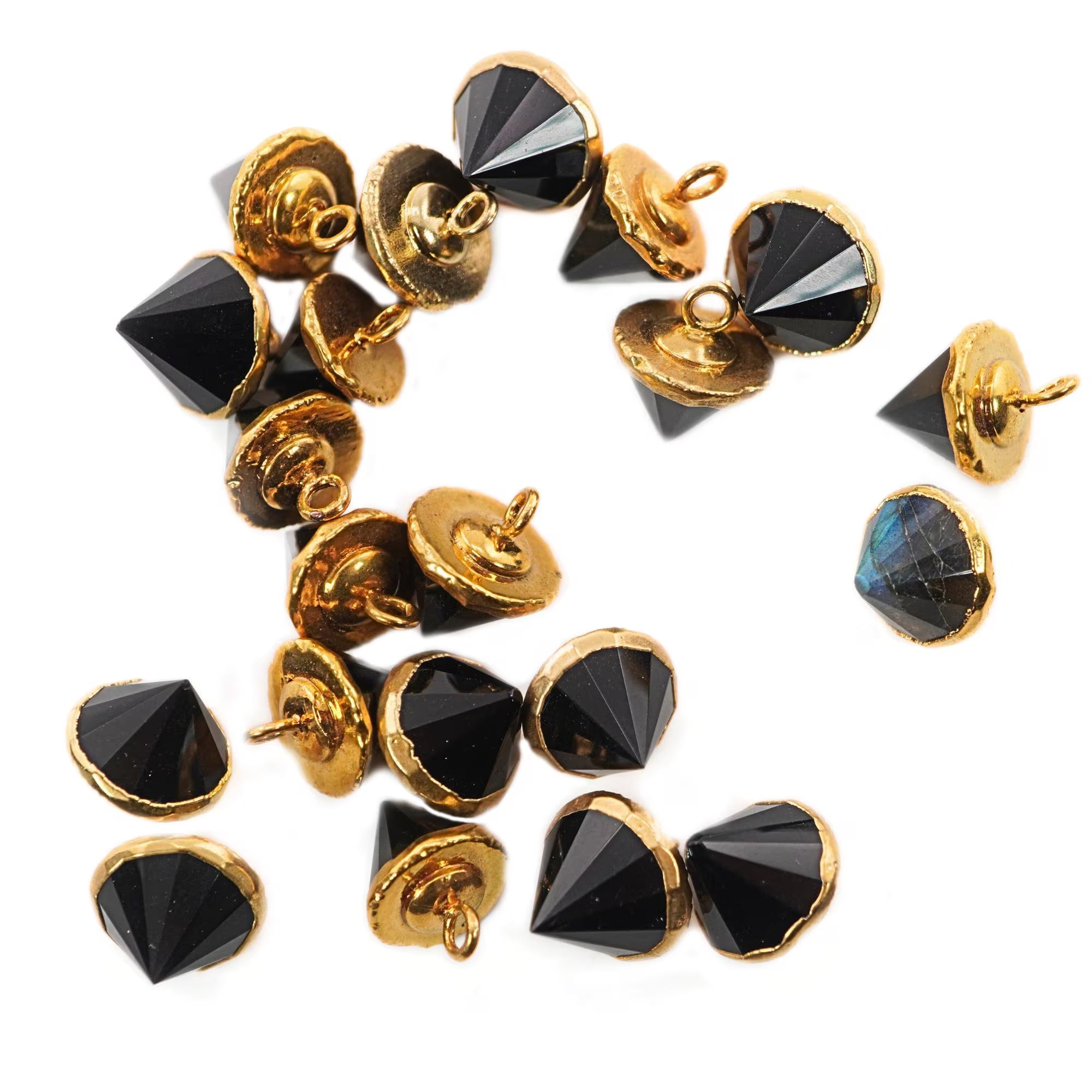 Black Onyx Pointed Cone Gemstone Gold Electroplated Charm Pendant