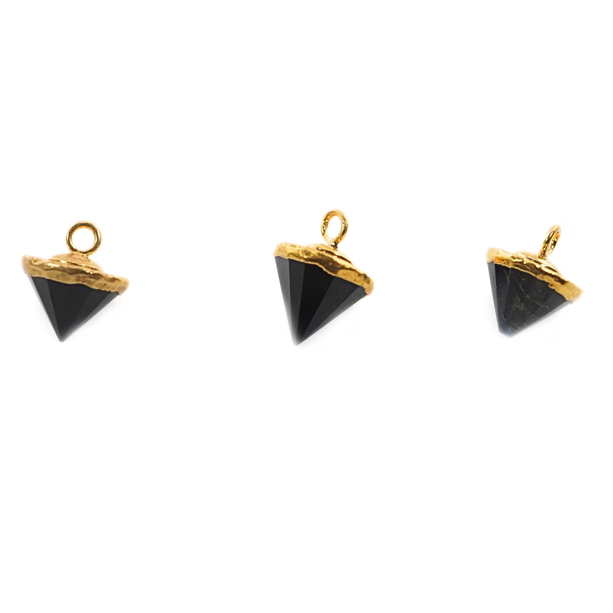Black Onyx Pointed Cone Gemstone Gold Electroplated Charm Pendant