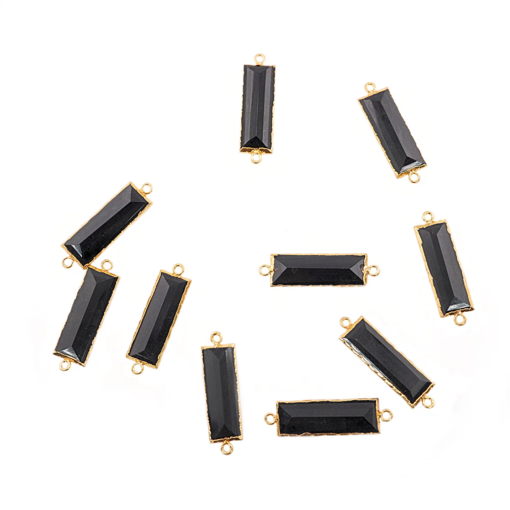 Black Onyx Rectangle Gemstone Gold Electroplated Charm Connector 