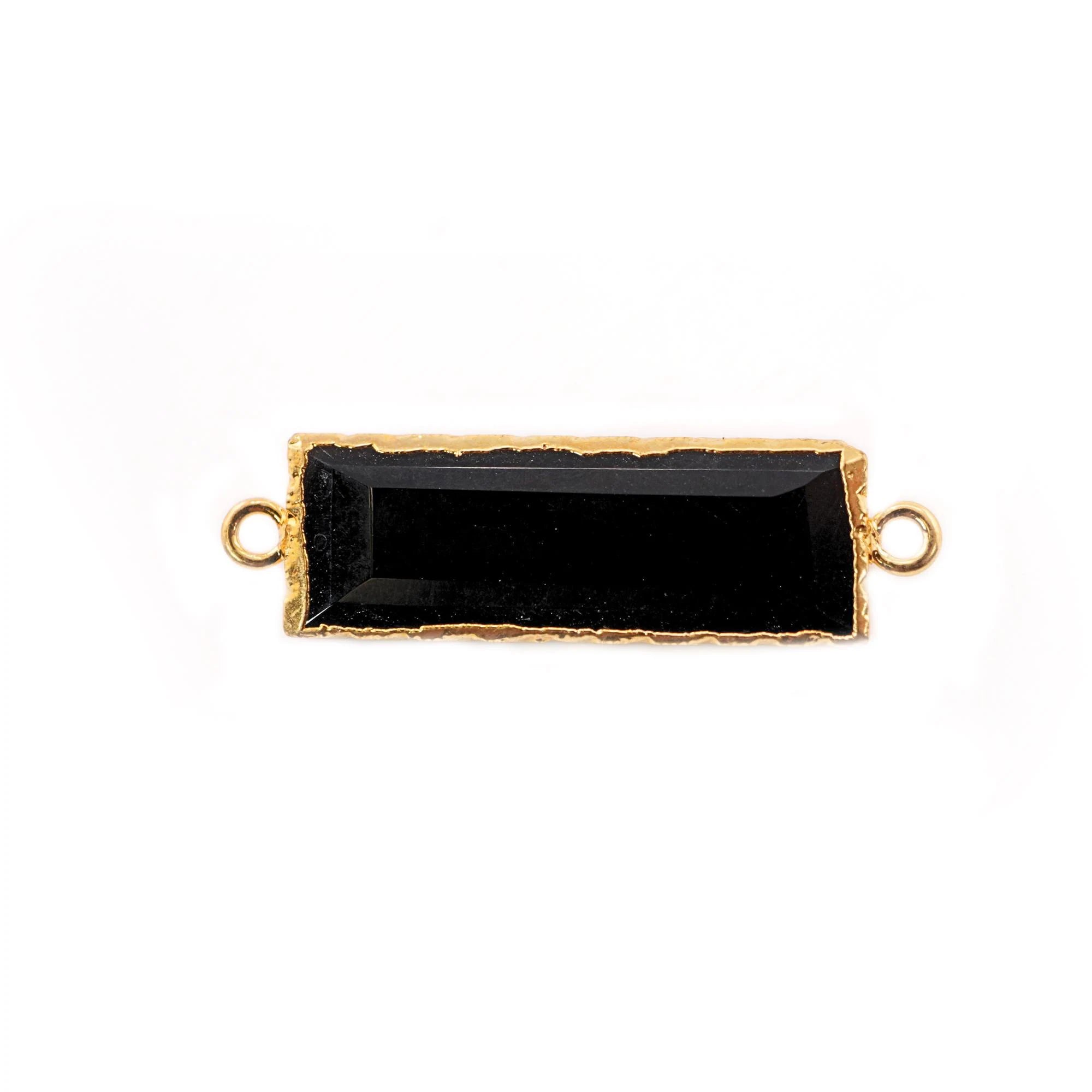 Black Onyx Rectangle Gemstone Gold Electroplated Charm Connector 