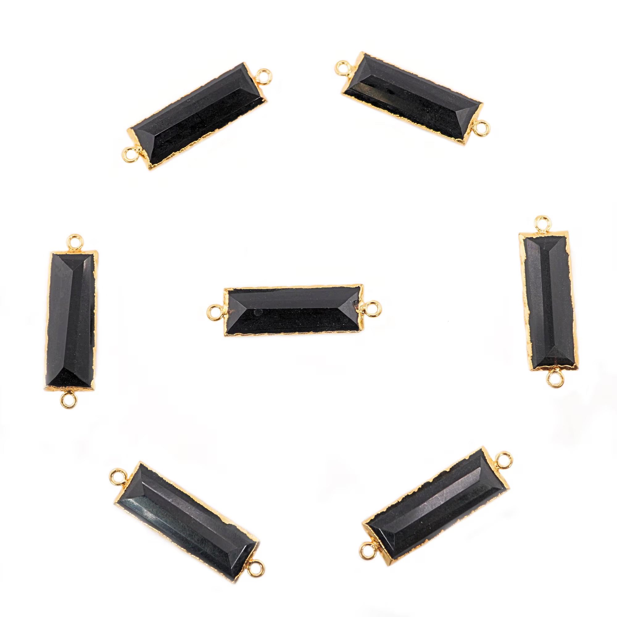 Black Onyx Rectangle Gemstone Gold Electroplated Charm Connector 