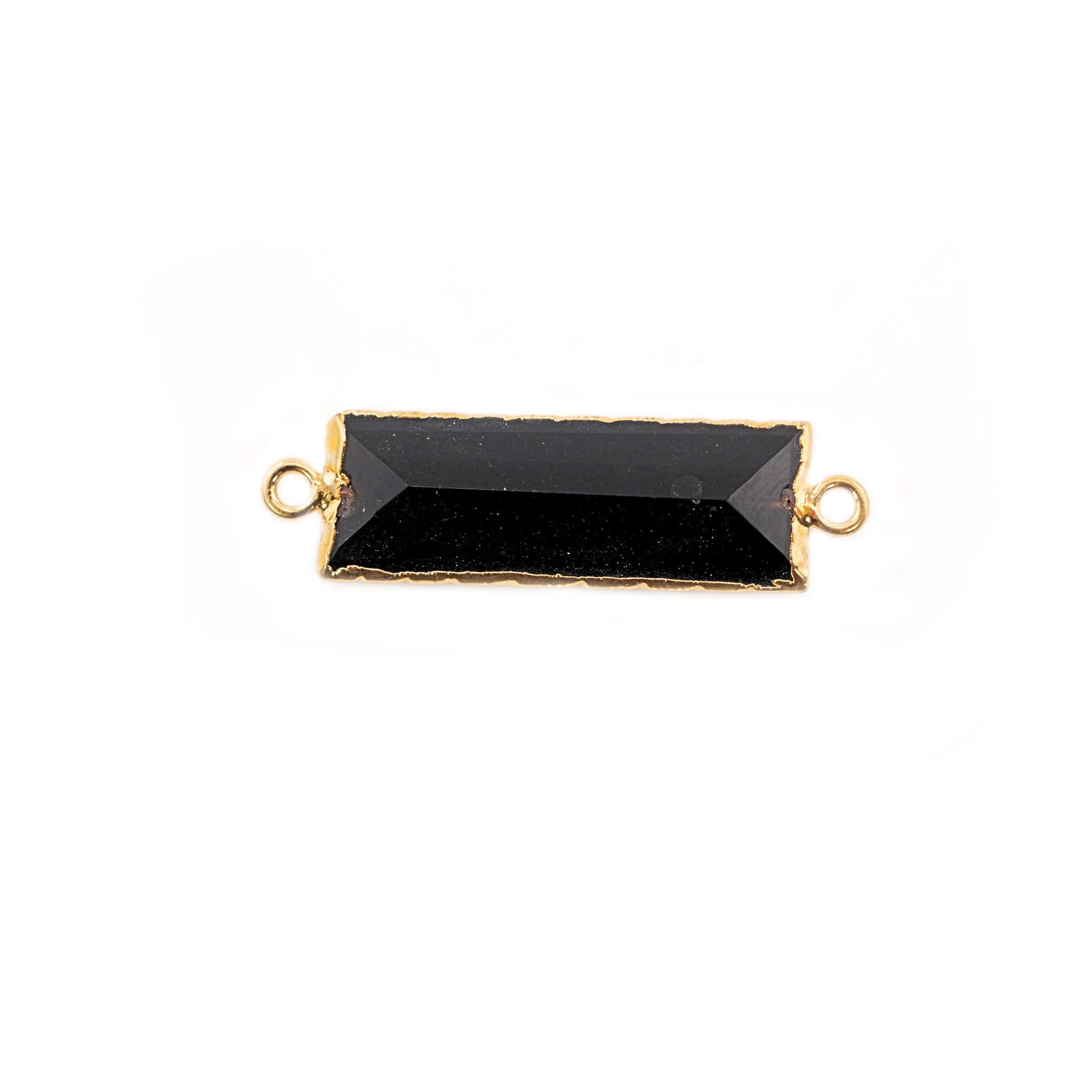 Black Onyx Rectangle Gemstone Gold Electroplated Charm Connector 