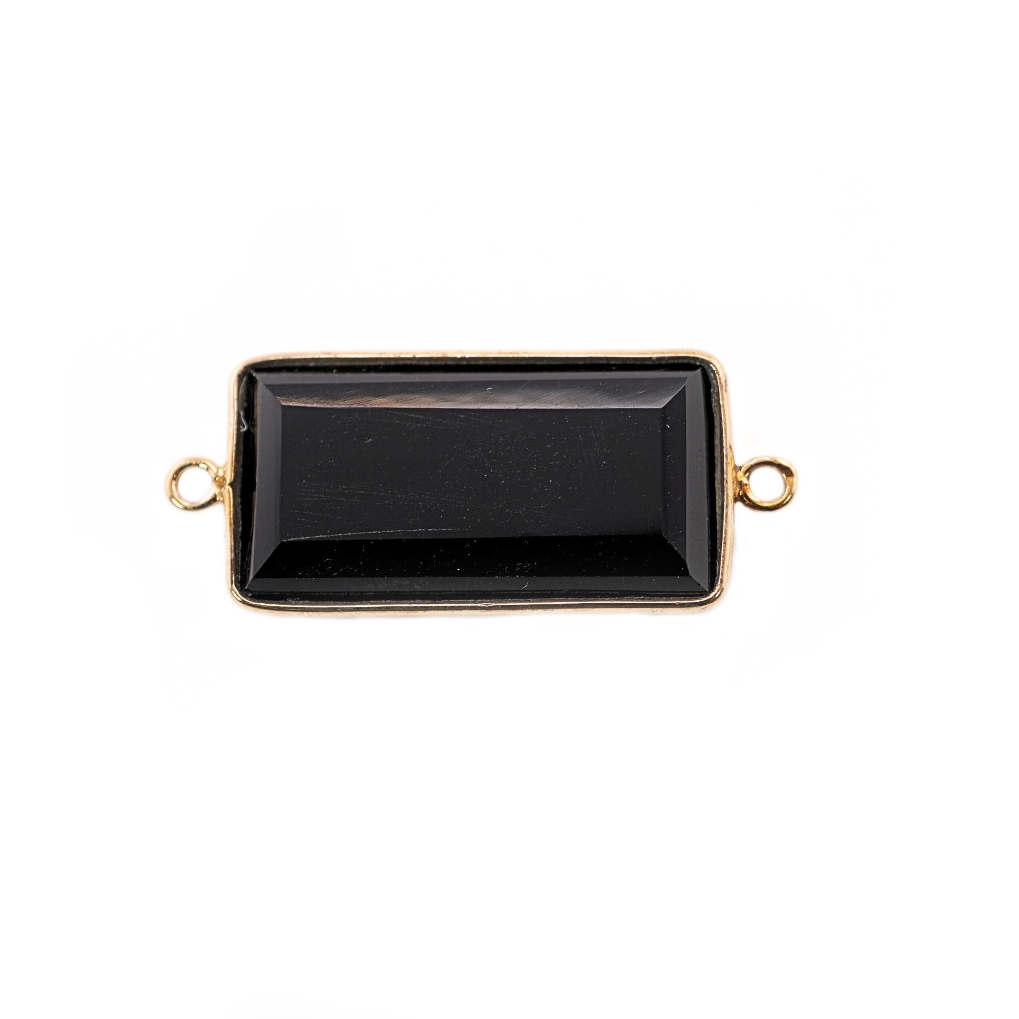 Black Onyx Rectangle Shape Gemstone Gold Plated Sterling Silver Bezel Charm Connector 