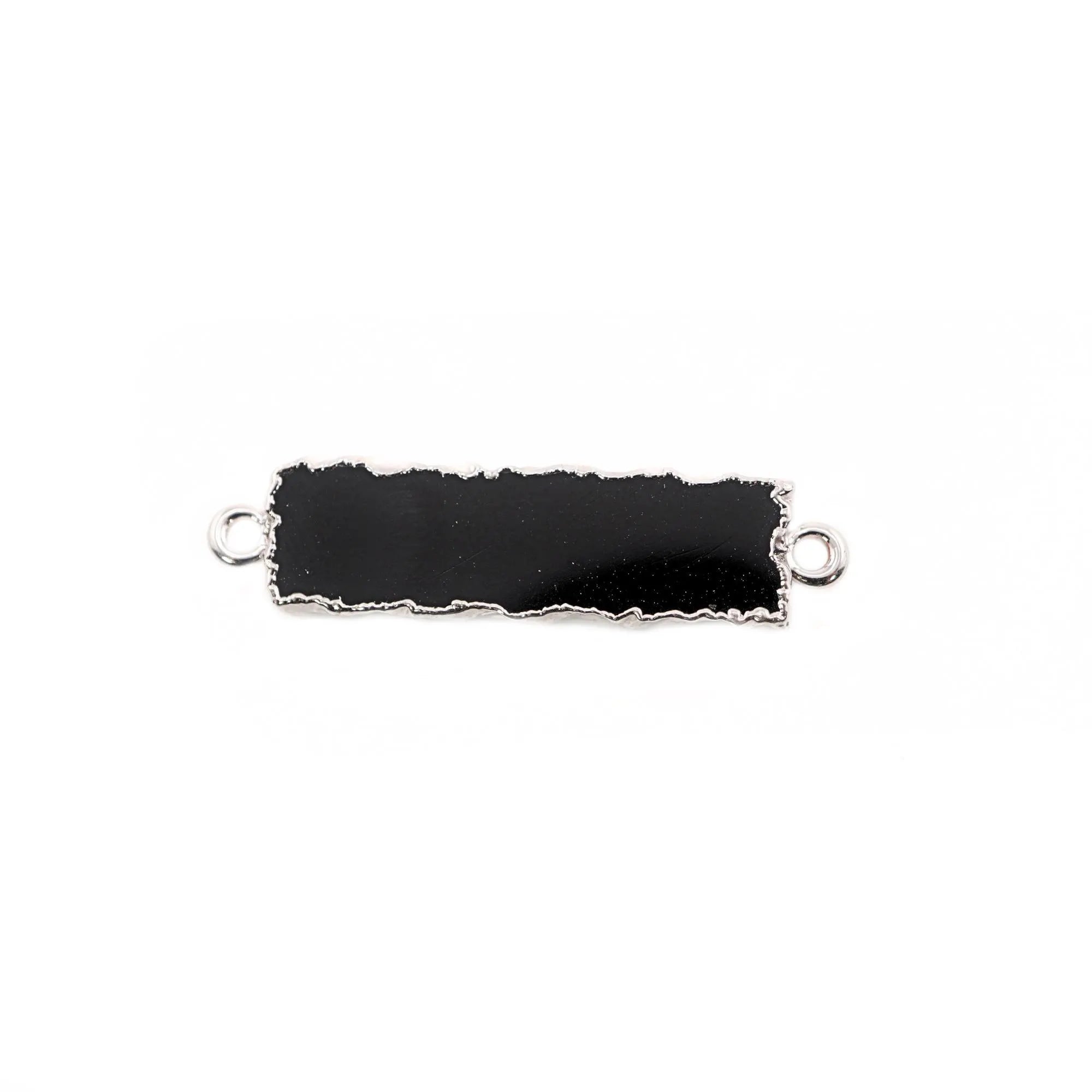 Black Onyx Rectangle Shape Gemstone Silver Electroplated Bar Charm Connector