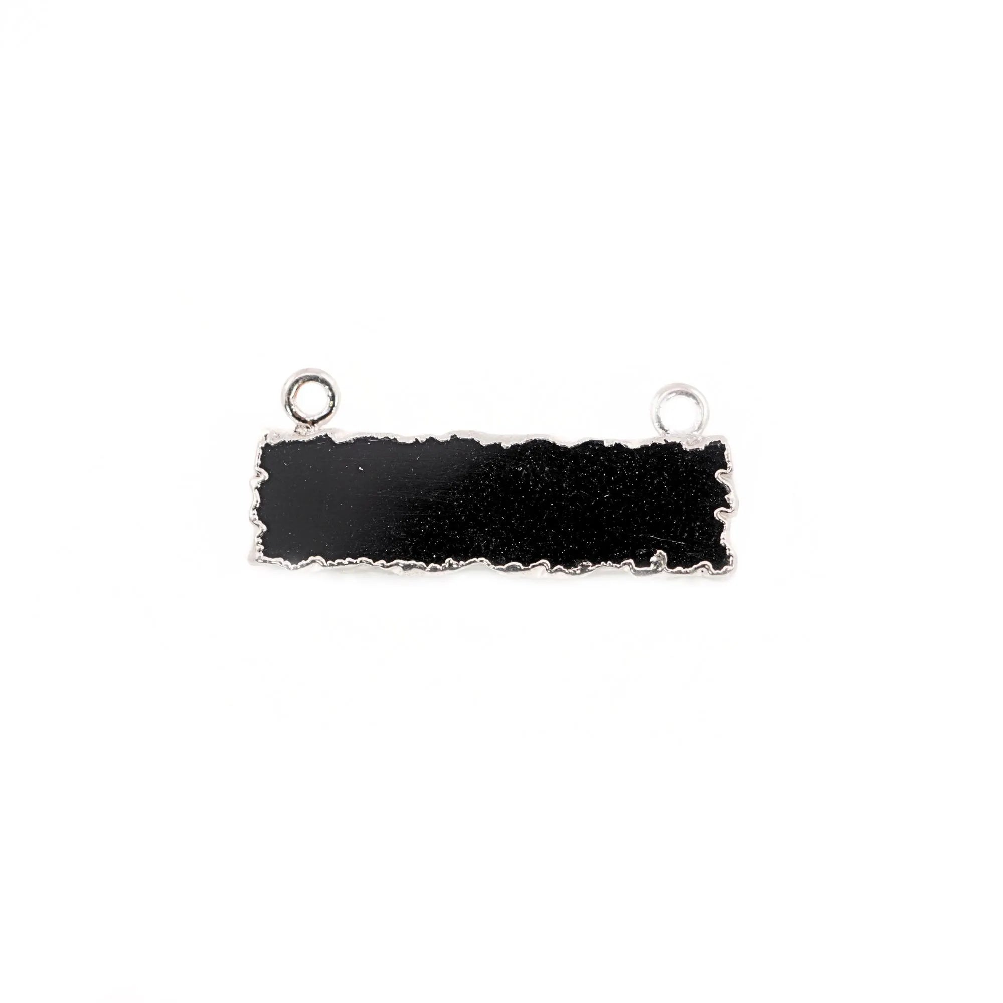 Black Onyx Rectangle Shape Gemstone Silver Electroplated Two Bail Bar Charm Connector 