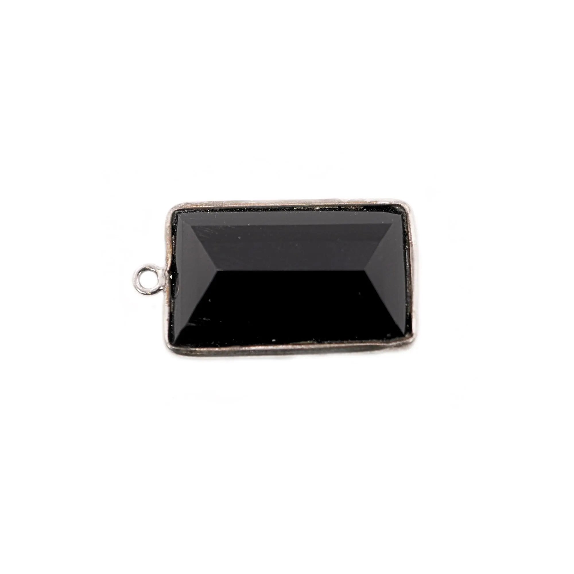 Black Onyx Rectangle Shape Gemstone Sterling Silver Bezel Bar Charm Pendant 