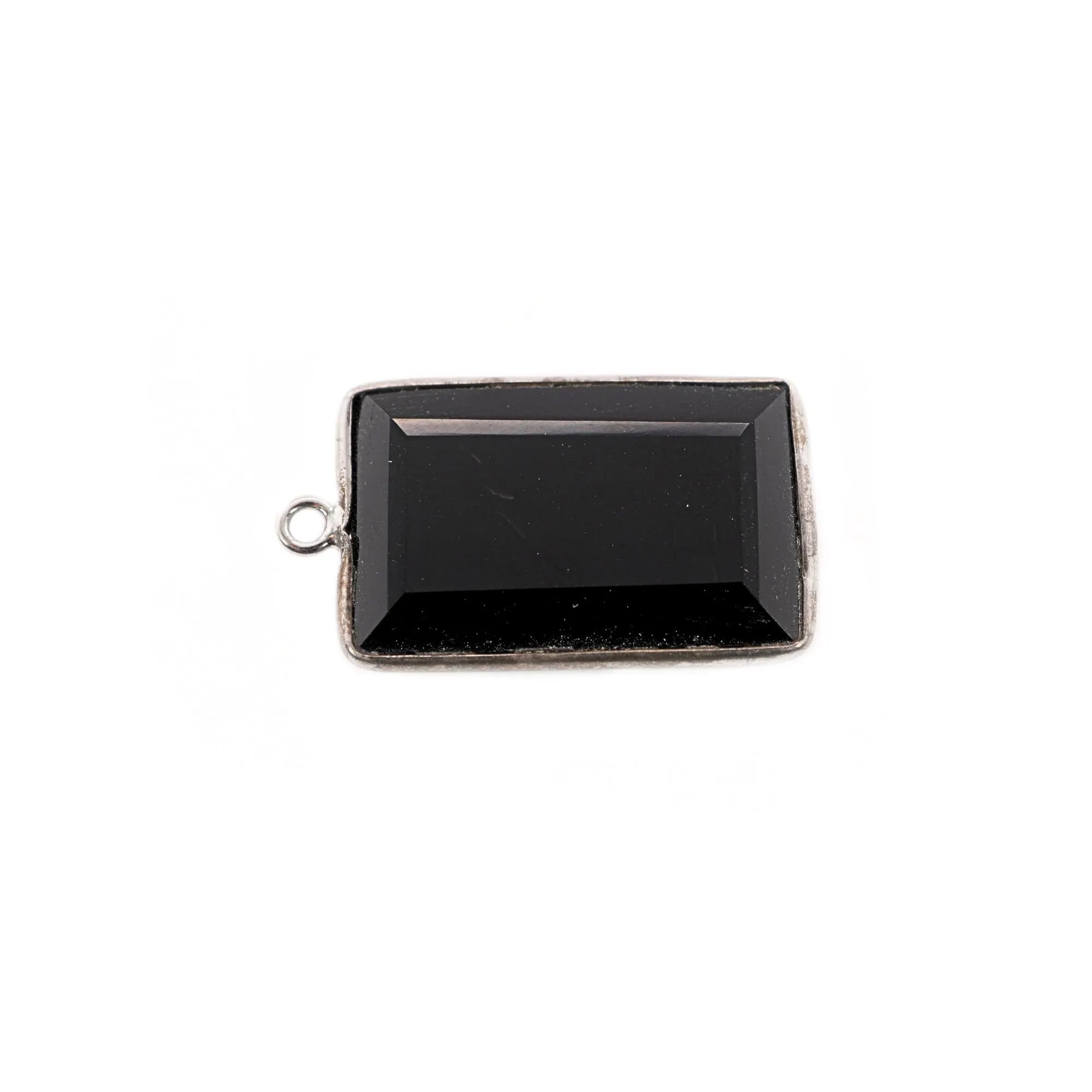 Black Onyx Rectangle Shape Gemstone Sterling Silver Bezel Bar Charm Pendant 