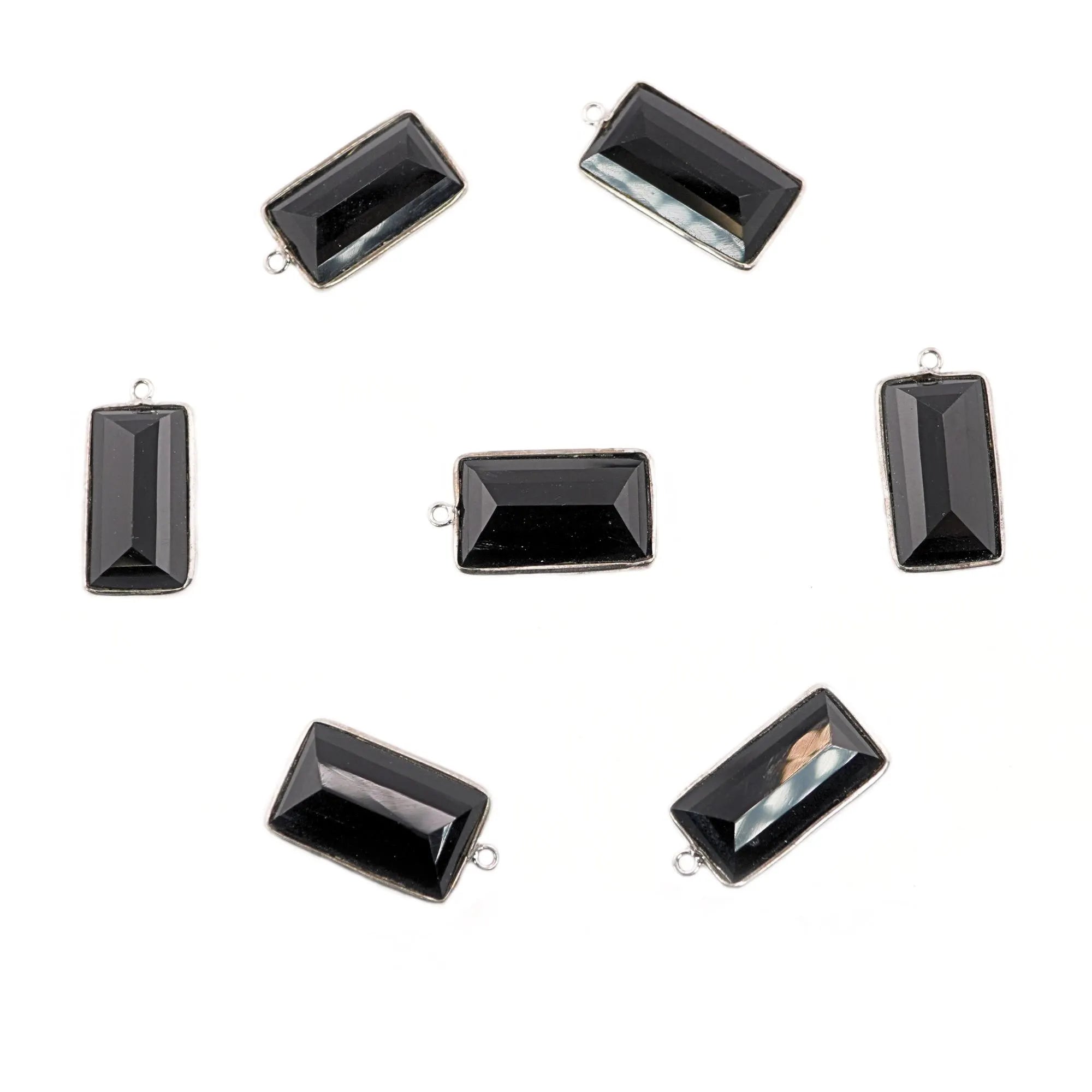 Black Onyx Rectangle Shape Gemstone Sterling Silver Bezel Bar Charm Pendant 