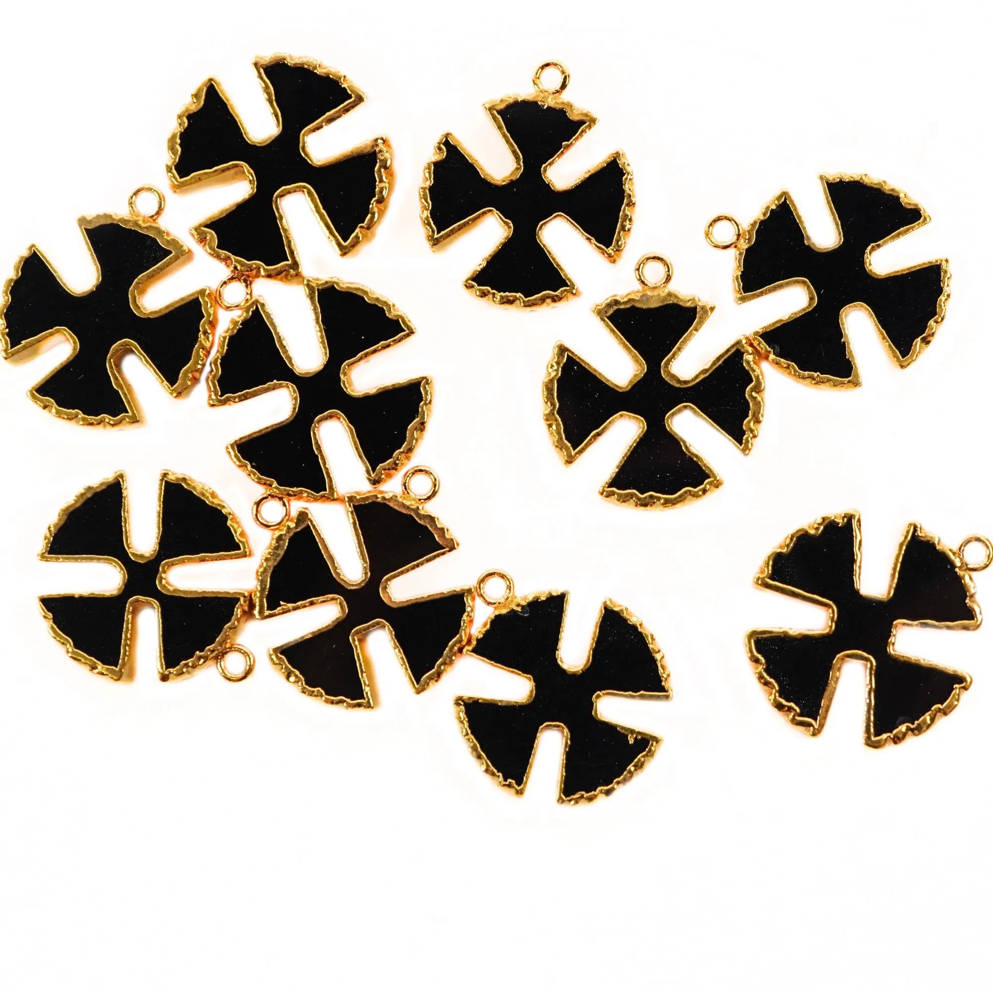 Black Onyx Smooth Viking Cross Shape Gemstone Gold Electroplated Charm Pendant