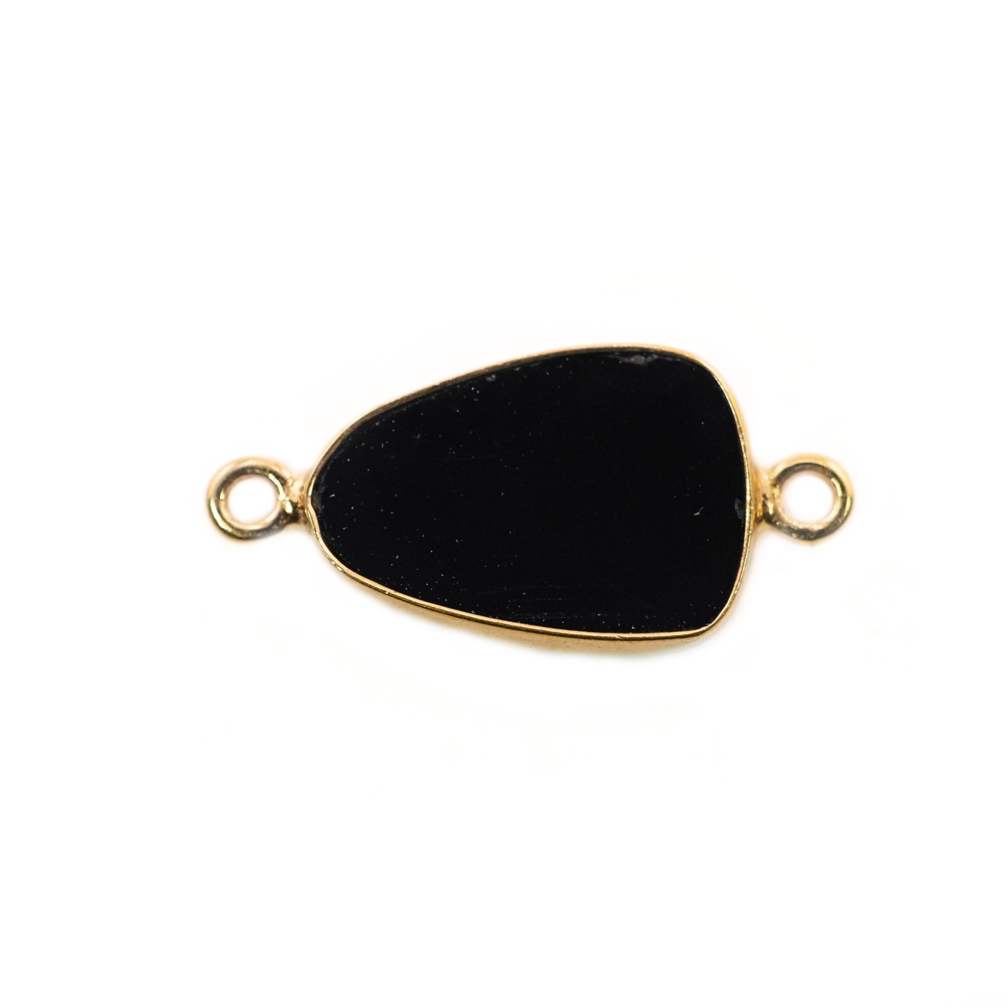 Black Onyx Uneven Shape Gemstone Gold Plated Sterling Silver Bezel Charm Connector 