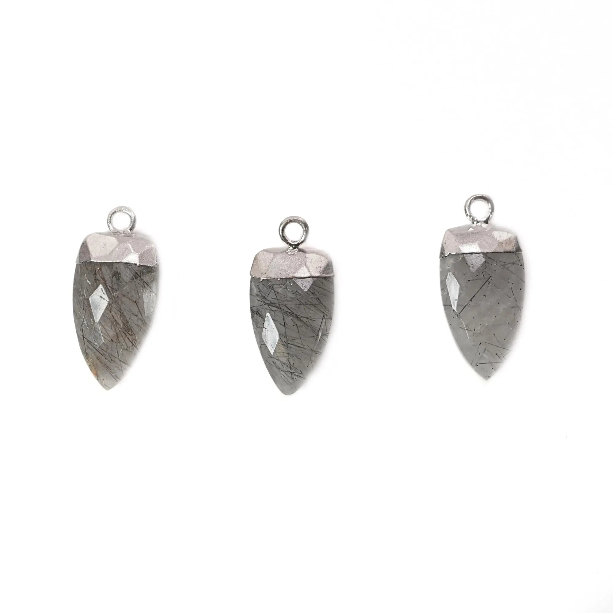 Black Rutilated Quartz Shield Shape Gemstone Silver Electroplated Charm Pendant