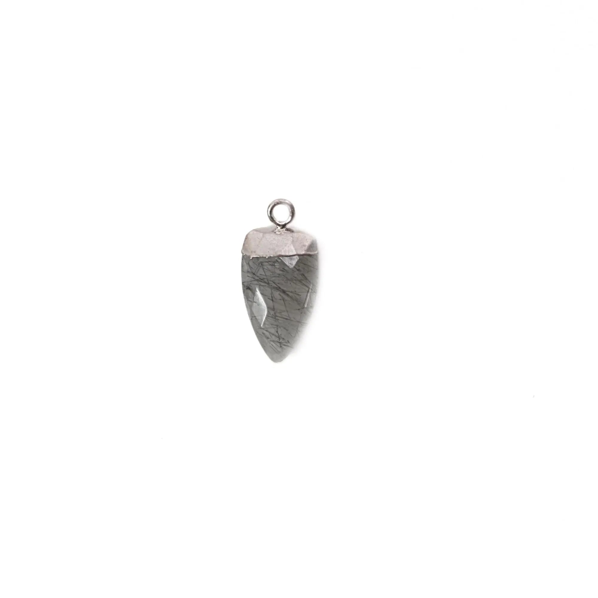 Black Rutilated Quartz Shield Shape Gemstone Silver Electroplated Charm Pendant