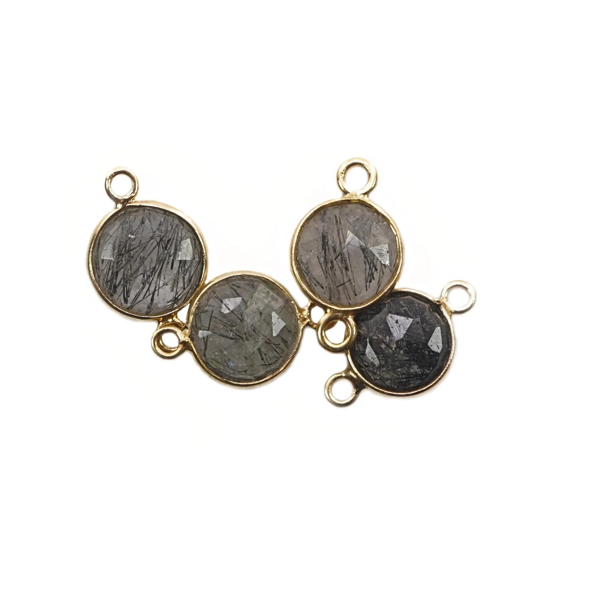 Black Rutile Quartz Coin Sterling Silver Bezel Charm Connector