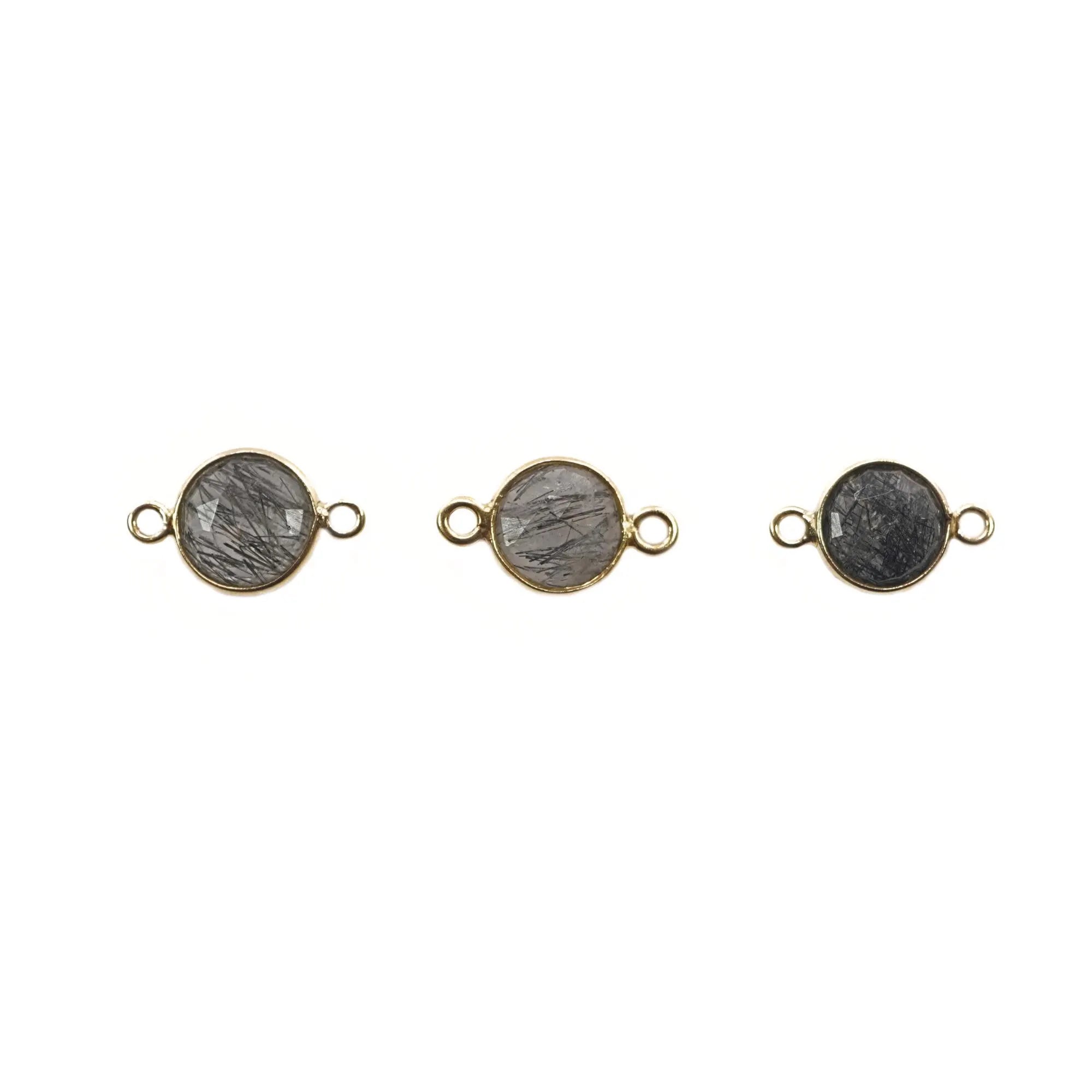 Black Rutile Quartz Coin Silver Bezel Charm Connector