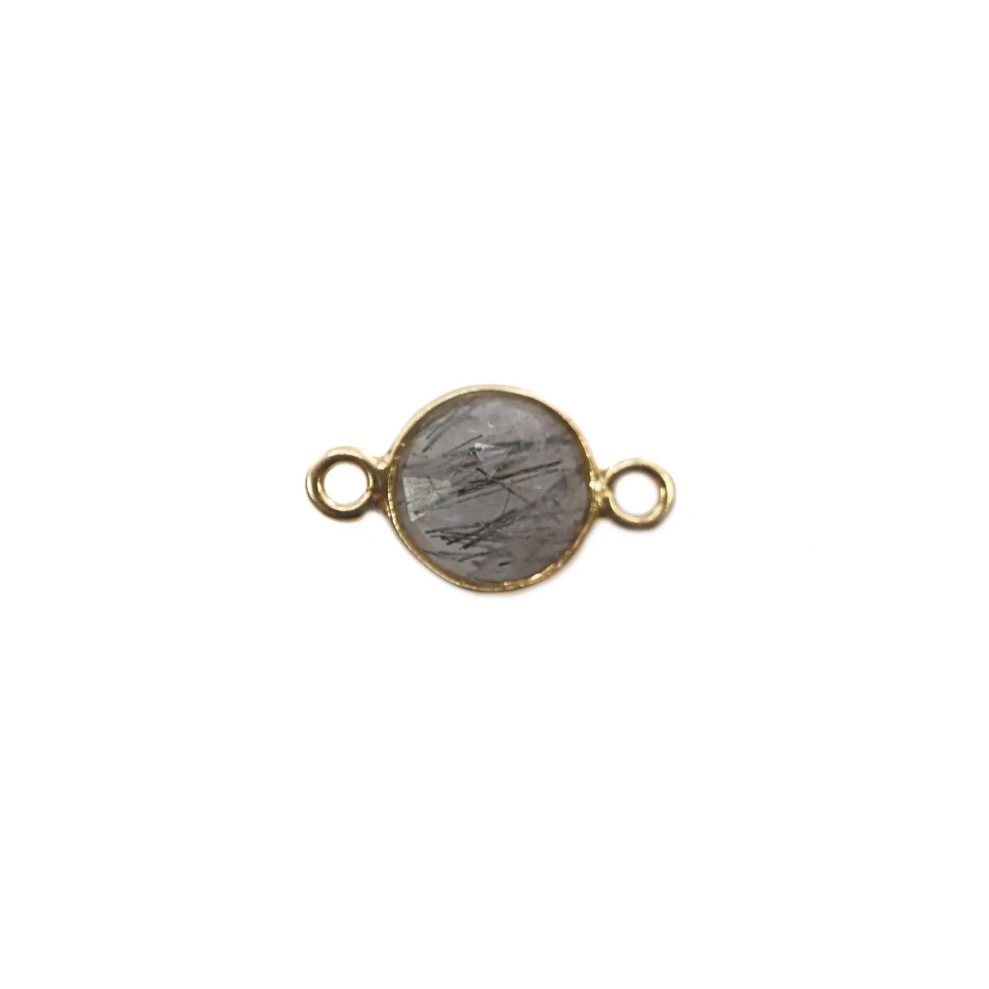 Black Rutile Quartz Silver Bezel Charm Connector