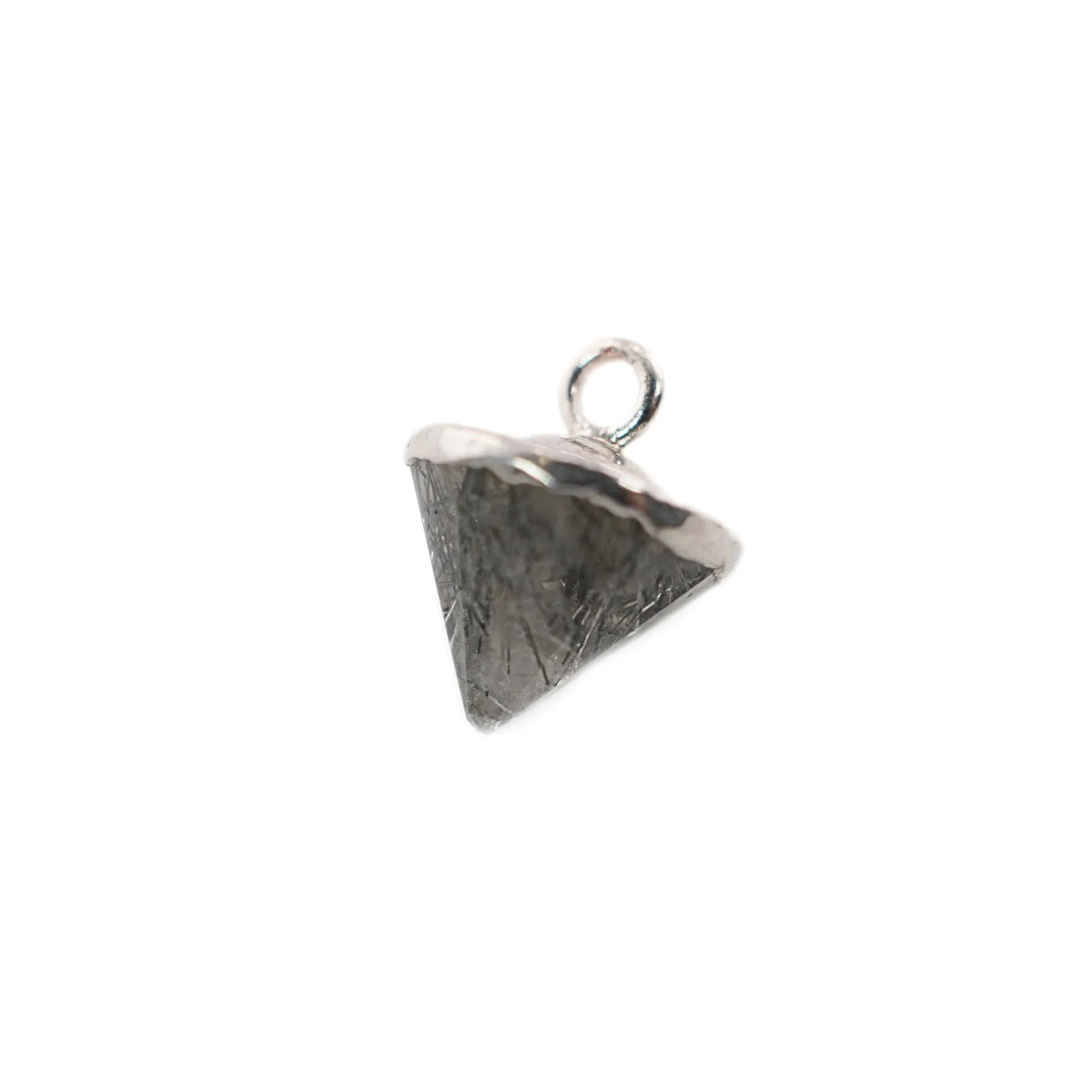 Black Rutile Quartz Pointed Cone Shape Gemstone Silver Electroplated Charm Pendant