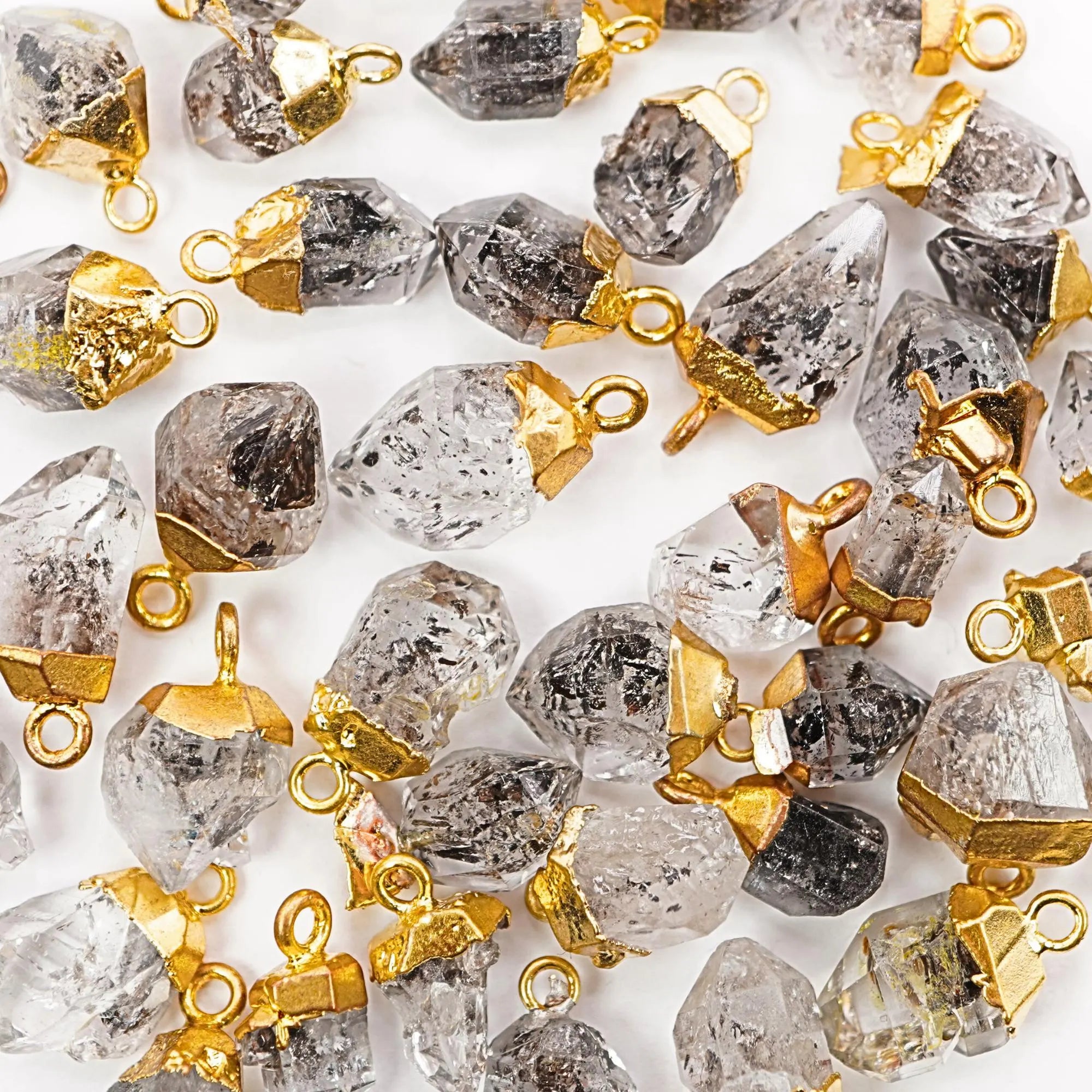 Black Rutile Quartz Rough Gemstone Gold Electroplated Charm Pendant 