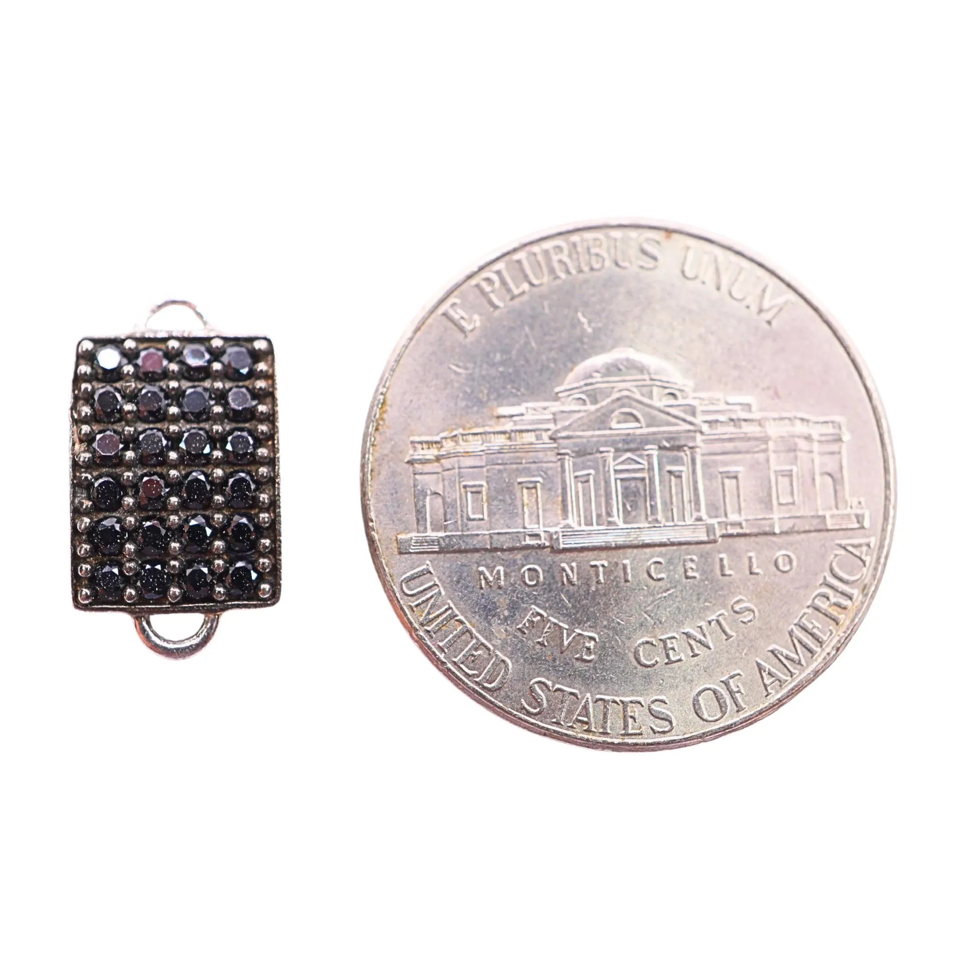 Black Spinel Gemstone Micro Pave Rectangle Shape Sterling Silver Charm Connector