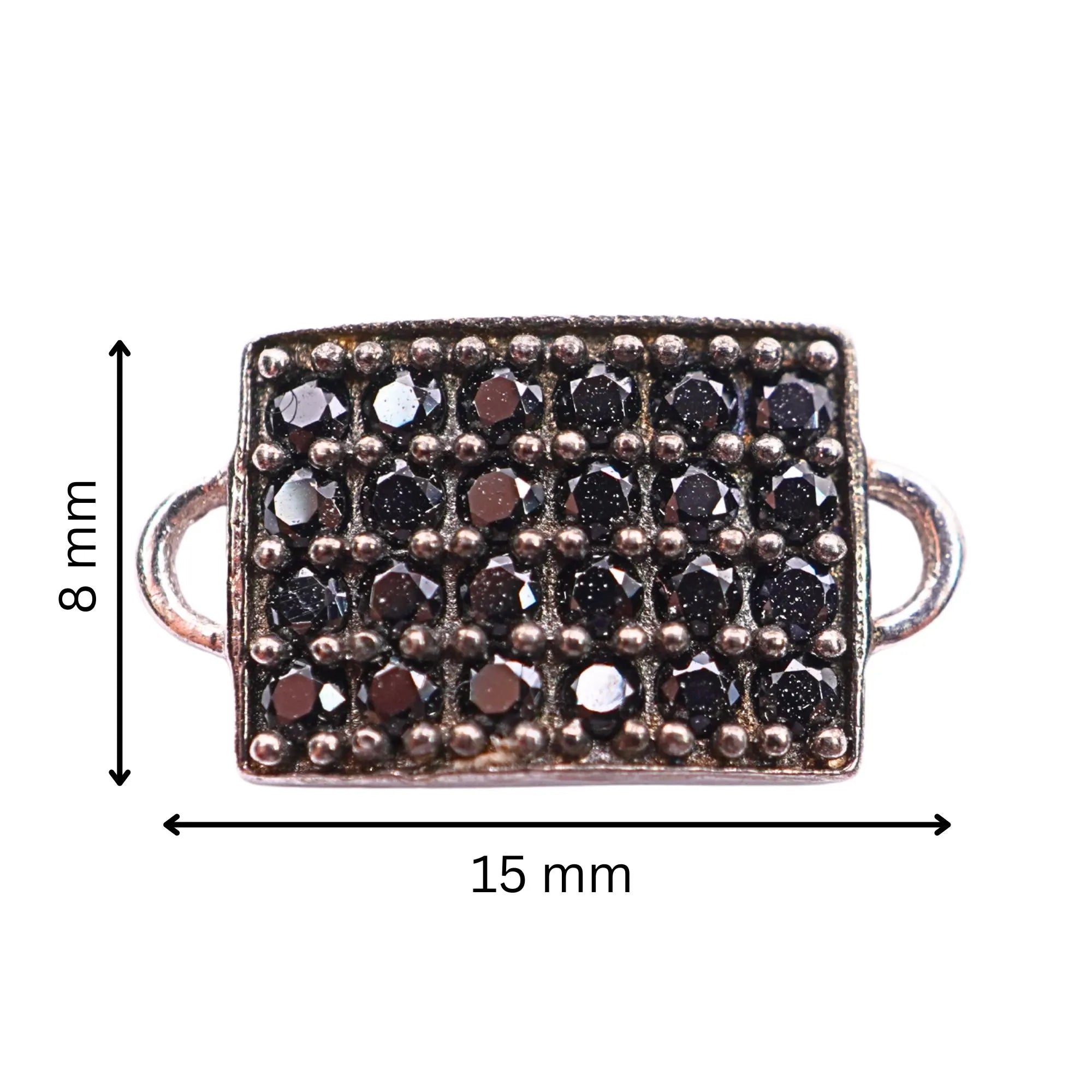 Black Spinel Gemstone Micro Pave Rectangle Shape Sterling Silver Charm Connector