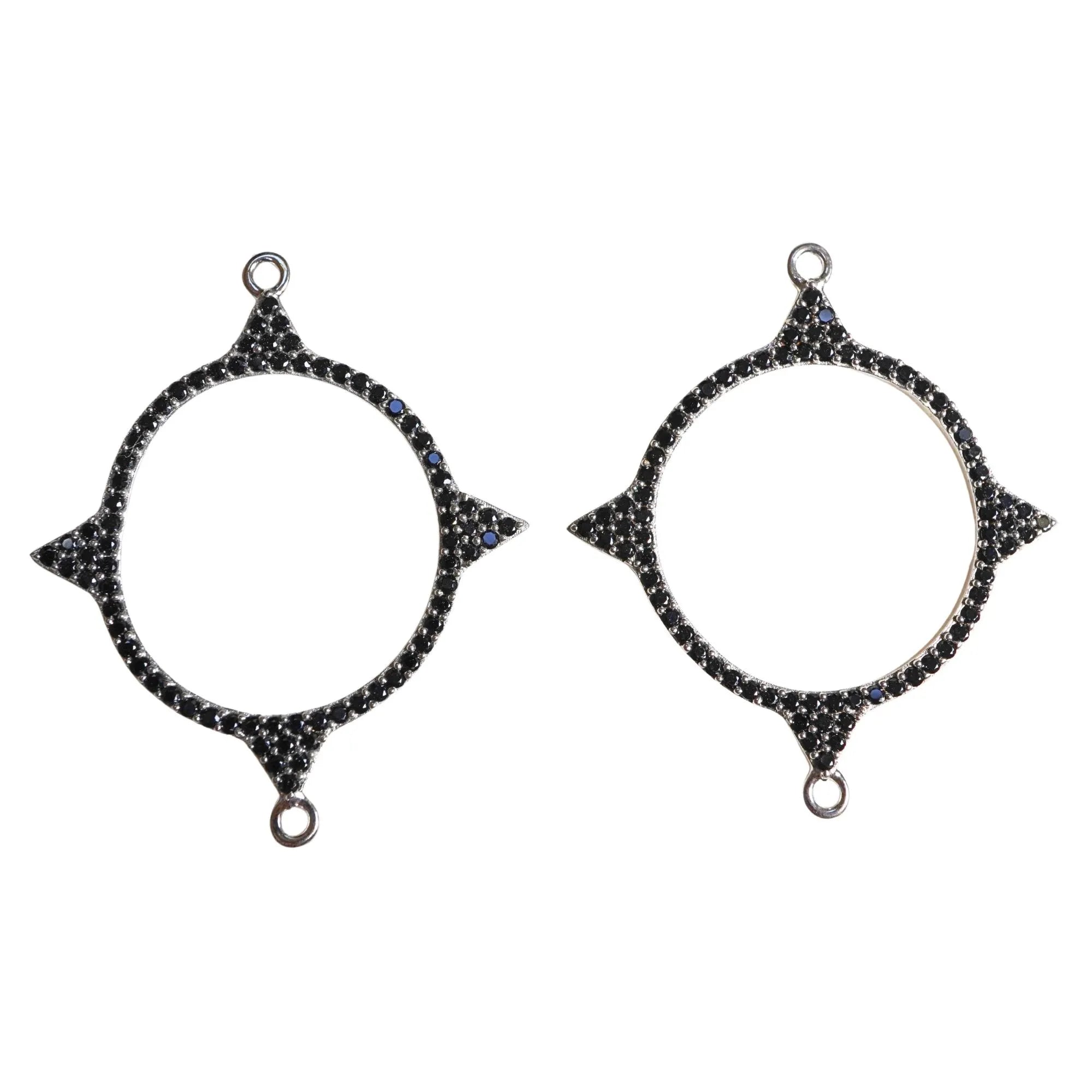 Black Spinel Gemstone Micro Pave Round Shape Sterling Silver Charm Connector