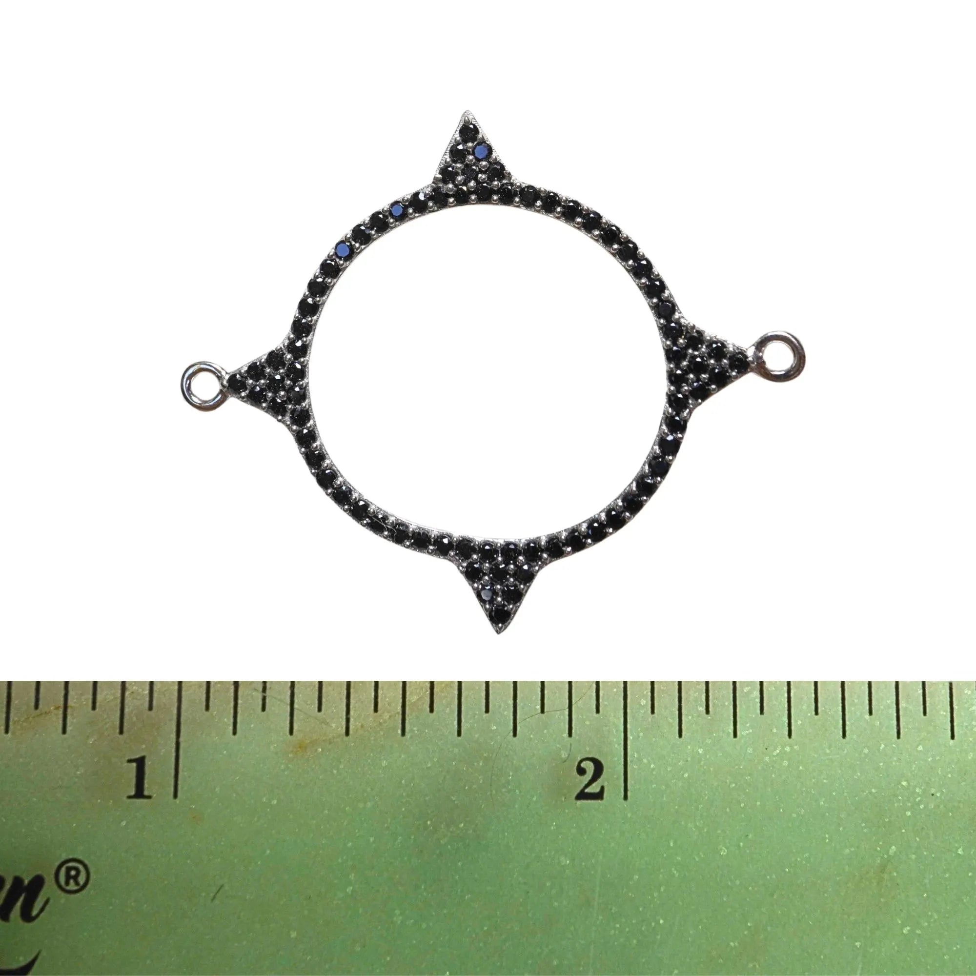 Black Spinel Gemstone Micro Pave Round Shape Sterling Silver Charm Connector