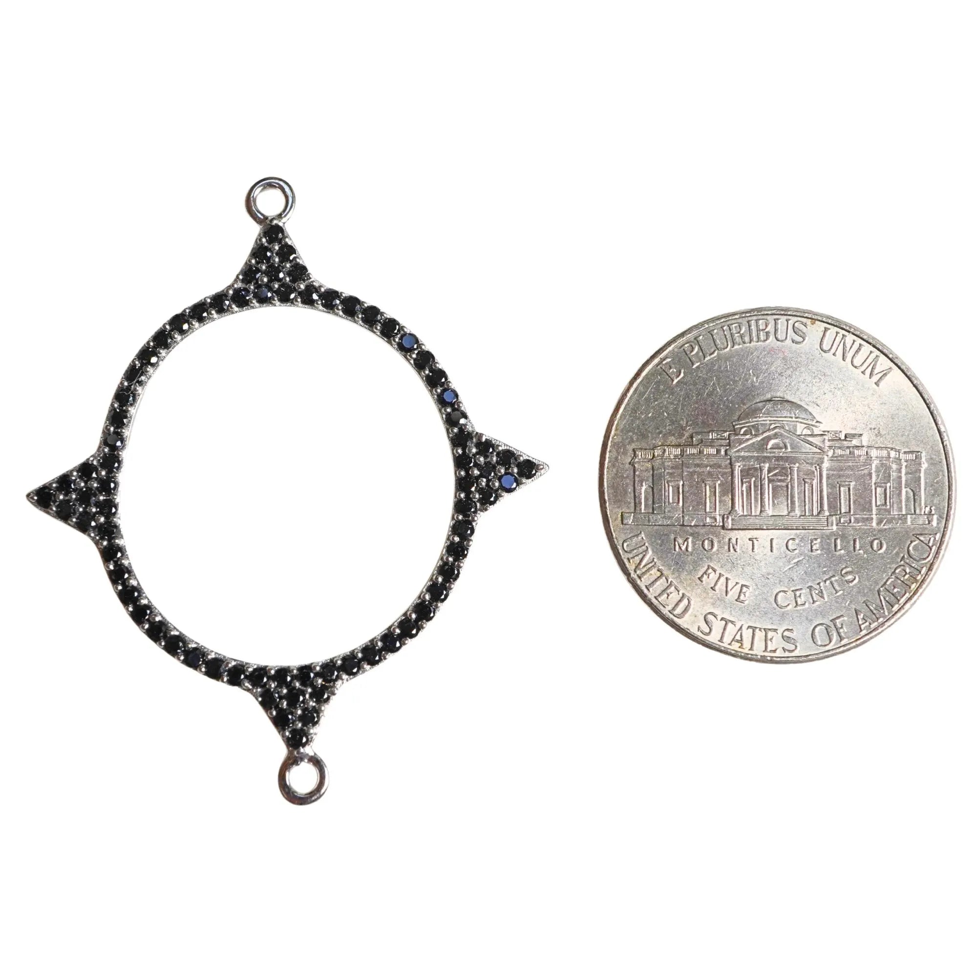 Black Spinel Gemstone Micro Pave Round Shape Sterling Silver Charm Connector