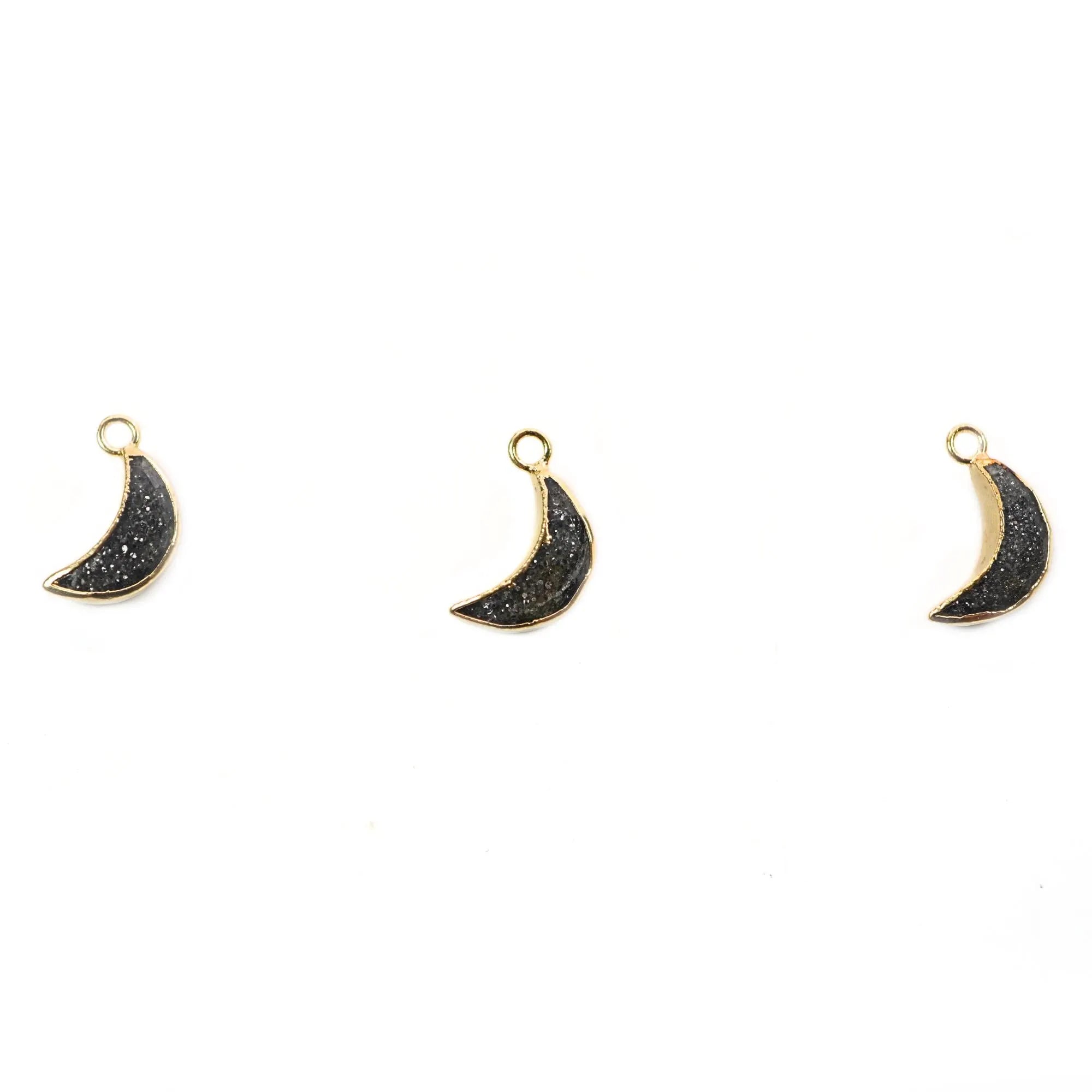 Black Sunstone Moon Gemstone Gold Electroplated Charm Pendant