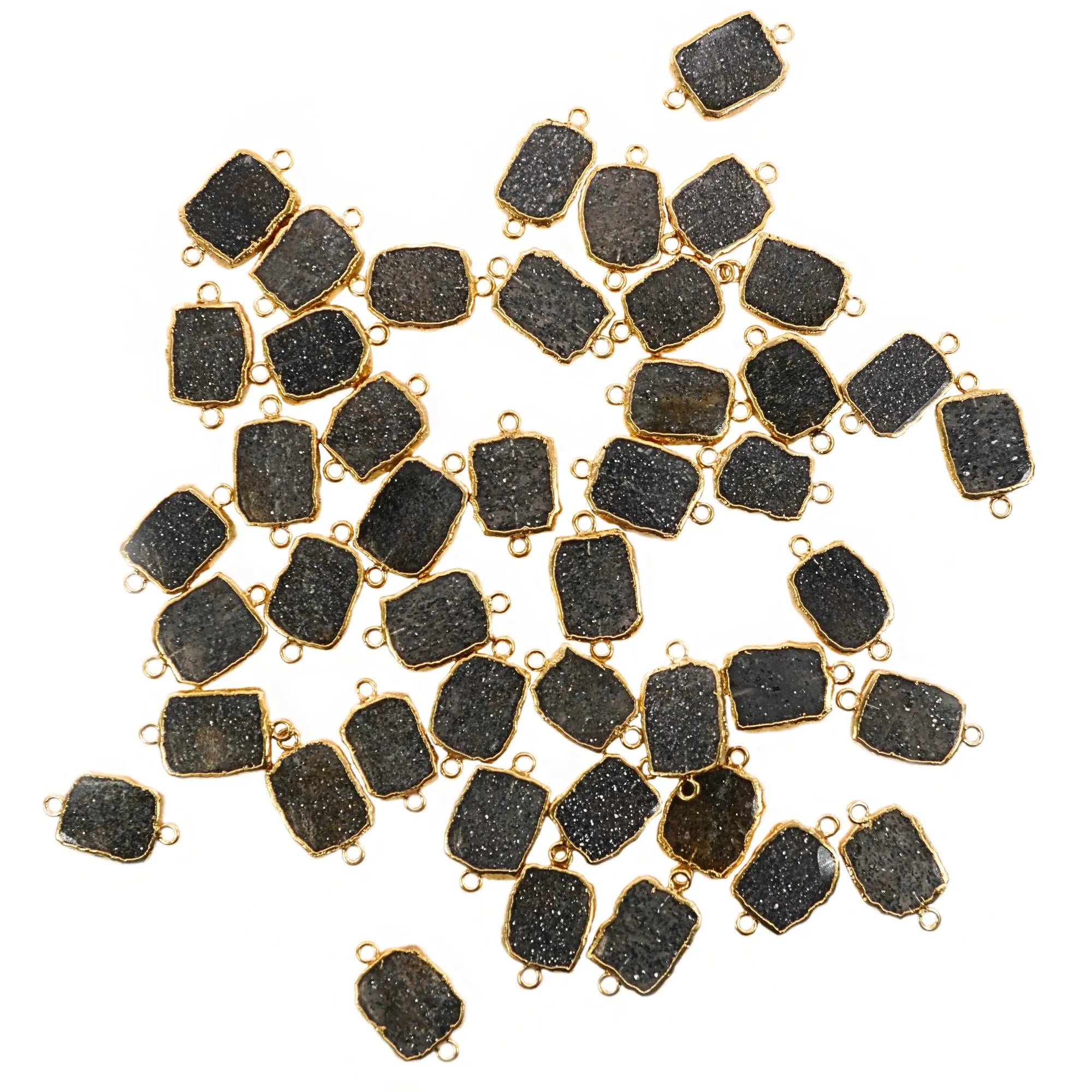 Black Sunstone Slice Gemstone Gold Electroplated Charm Link Connector 
