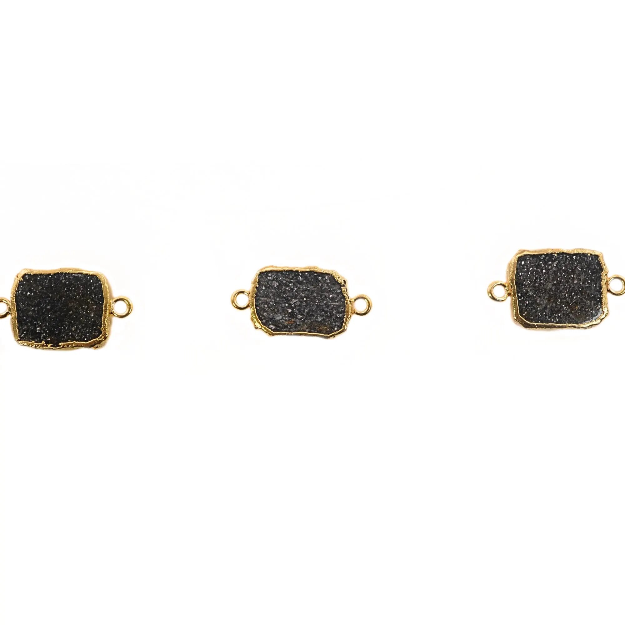 Black Sunstone Slice Gemstone Gold Electroplated Charm Link Connector 