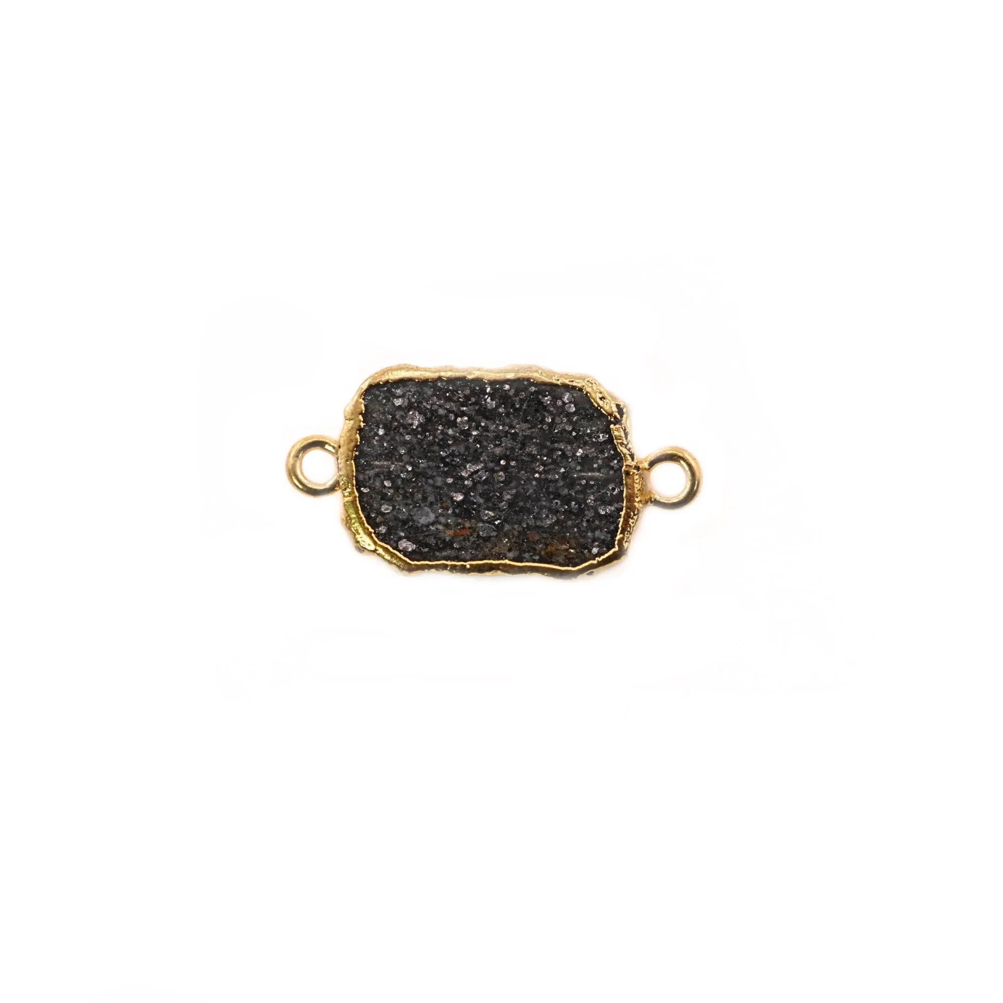 Black Sunstone Slice Gemstone Gold Electroplated Charm Link Connector 