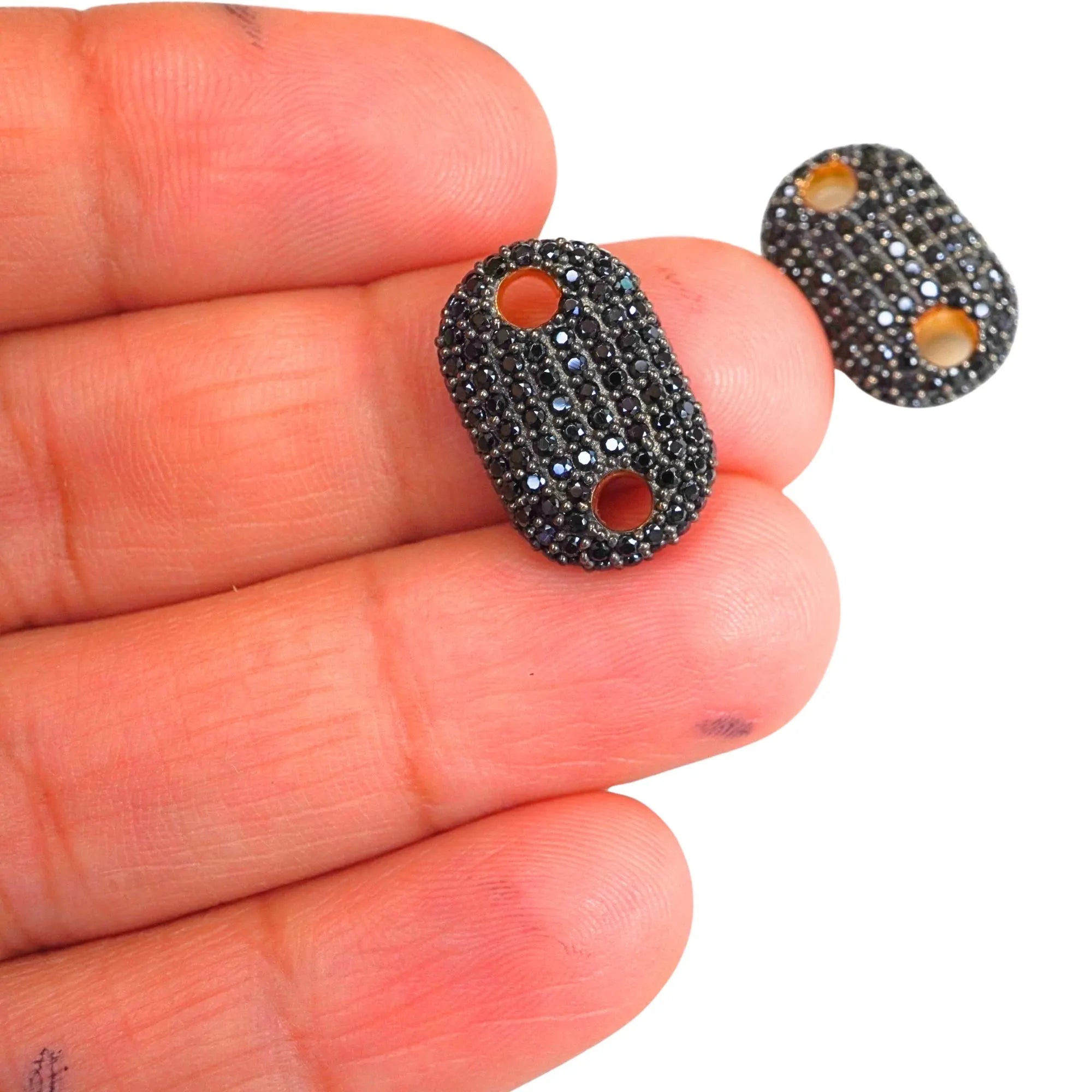 Black Spinel Gemstone Micro Pave Oval Shape Sterling Sliver Gold Plated Connector
