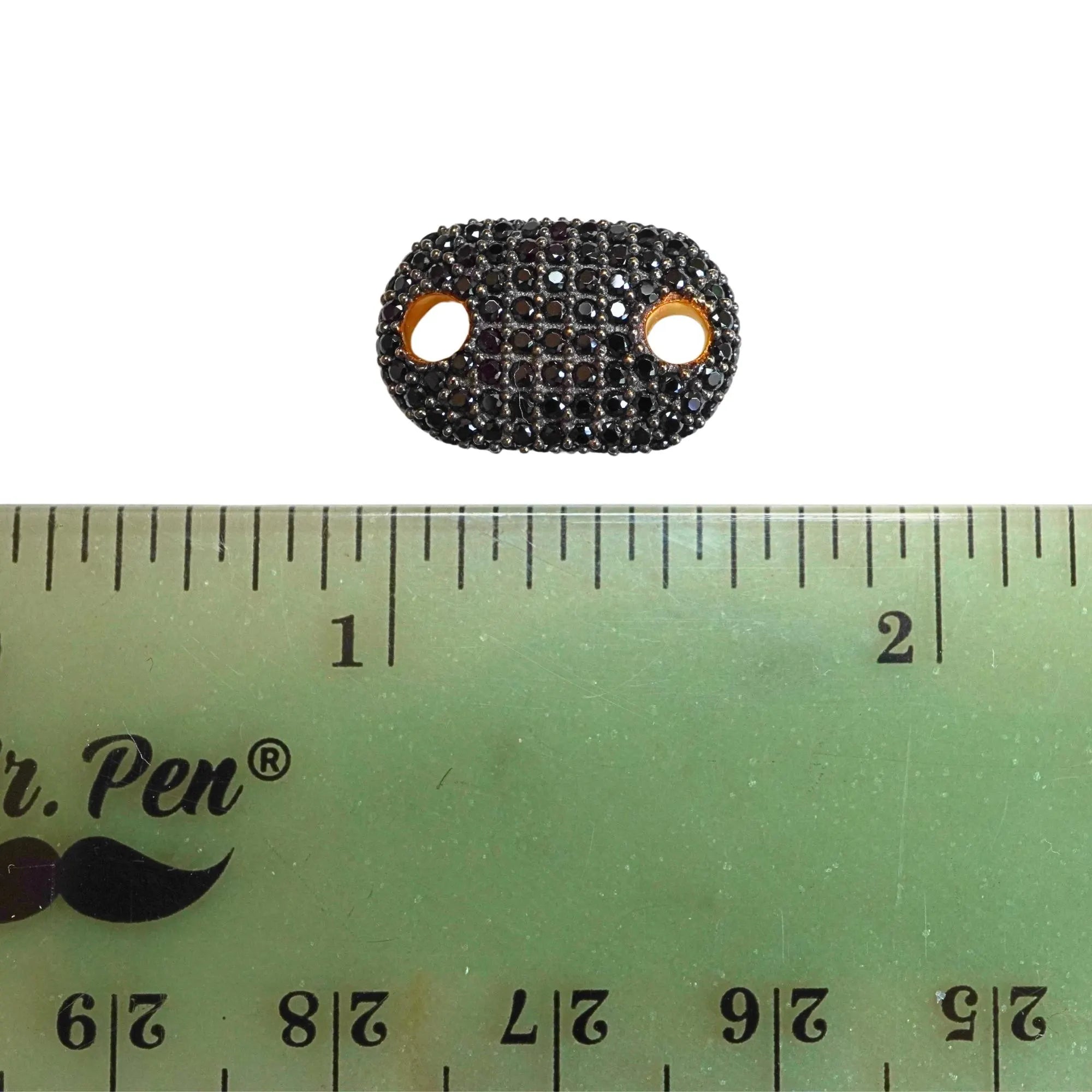 Black Spinel Gemstone Micro Pave Oval Shape Sterling Sliver Gold Plated Connector