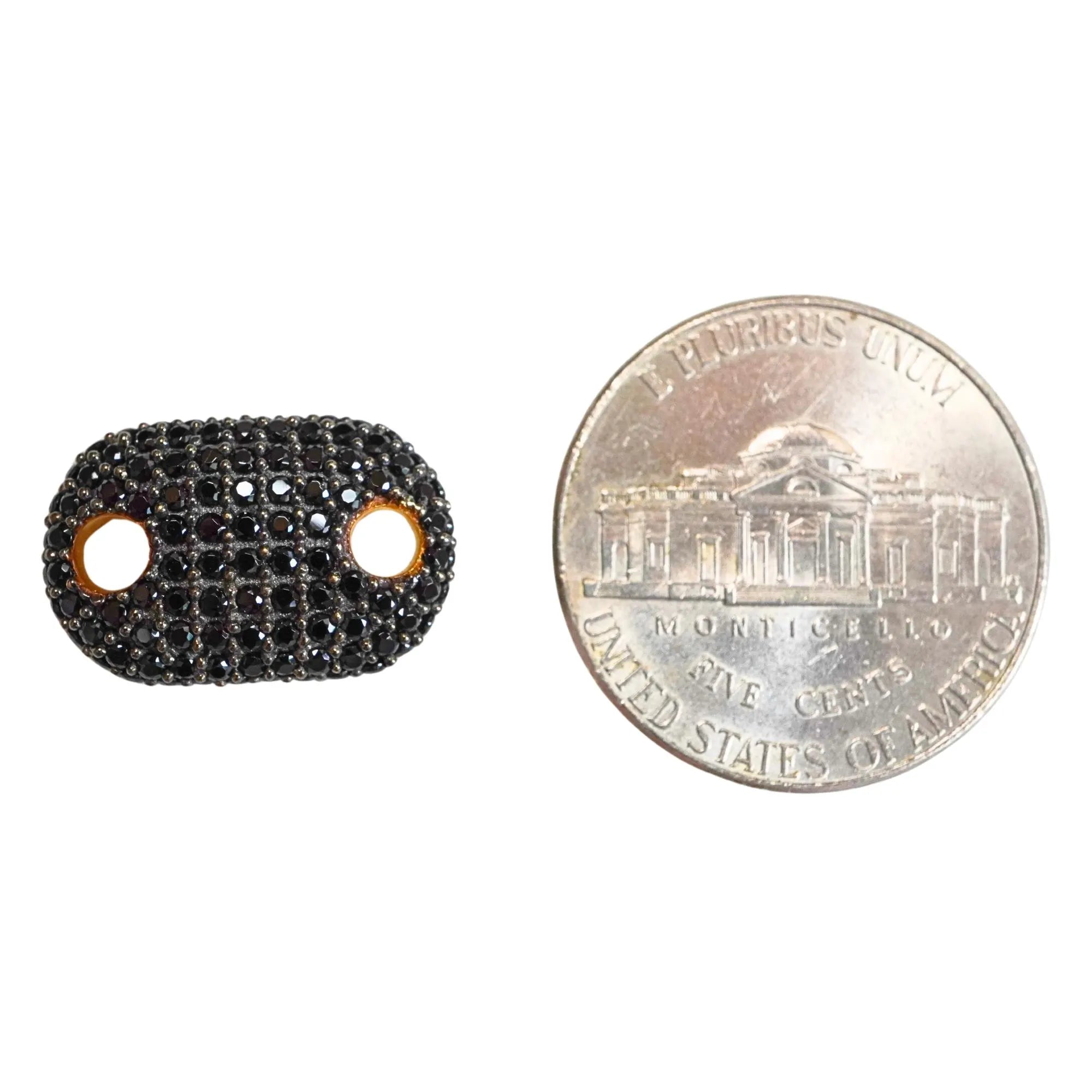 Black Spinel Gemstone Micro Pave Oval Shape Sterling Sliver Gold Plated Connector