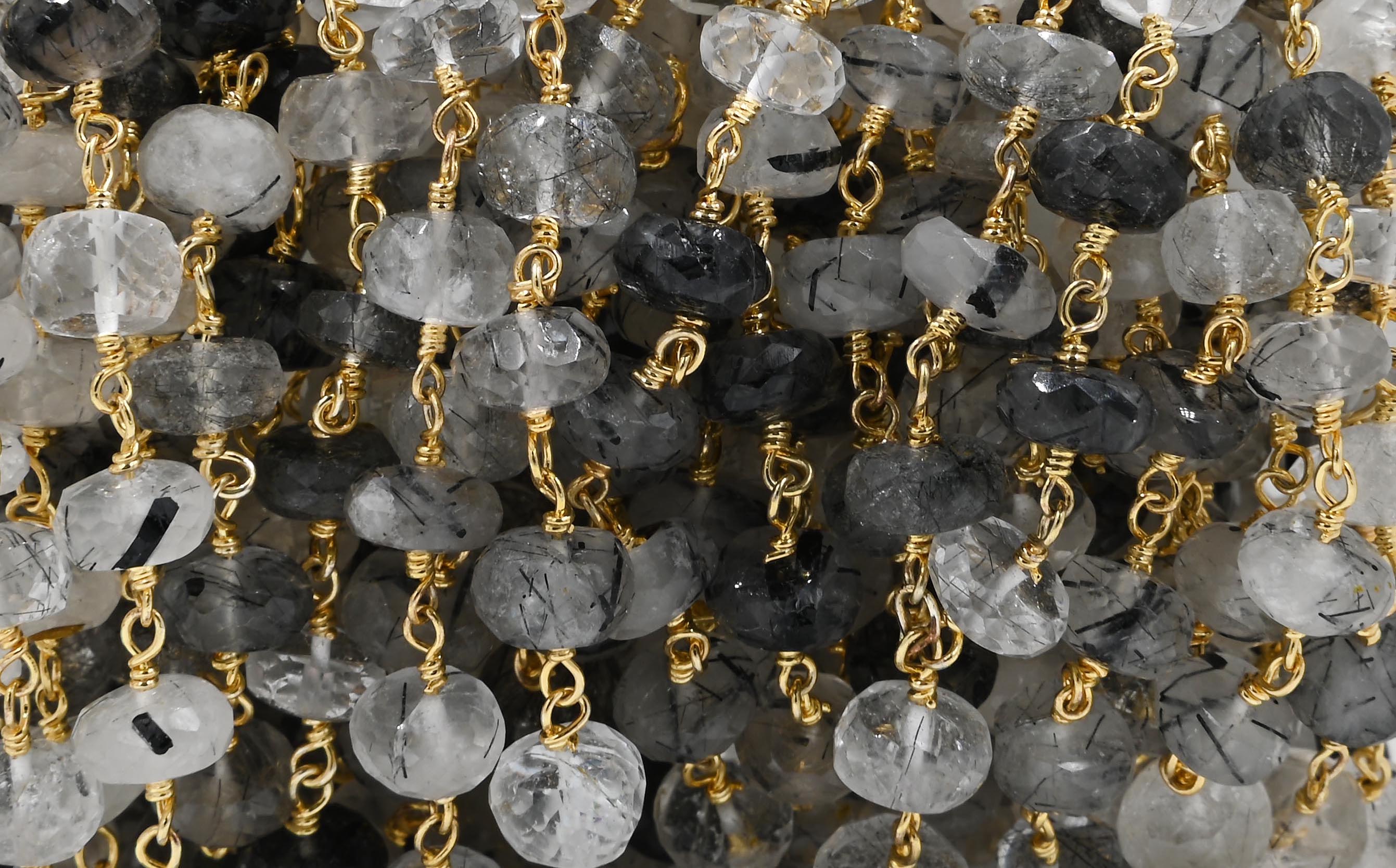 Black rutilated quartz faceted rondelle chain
