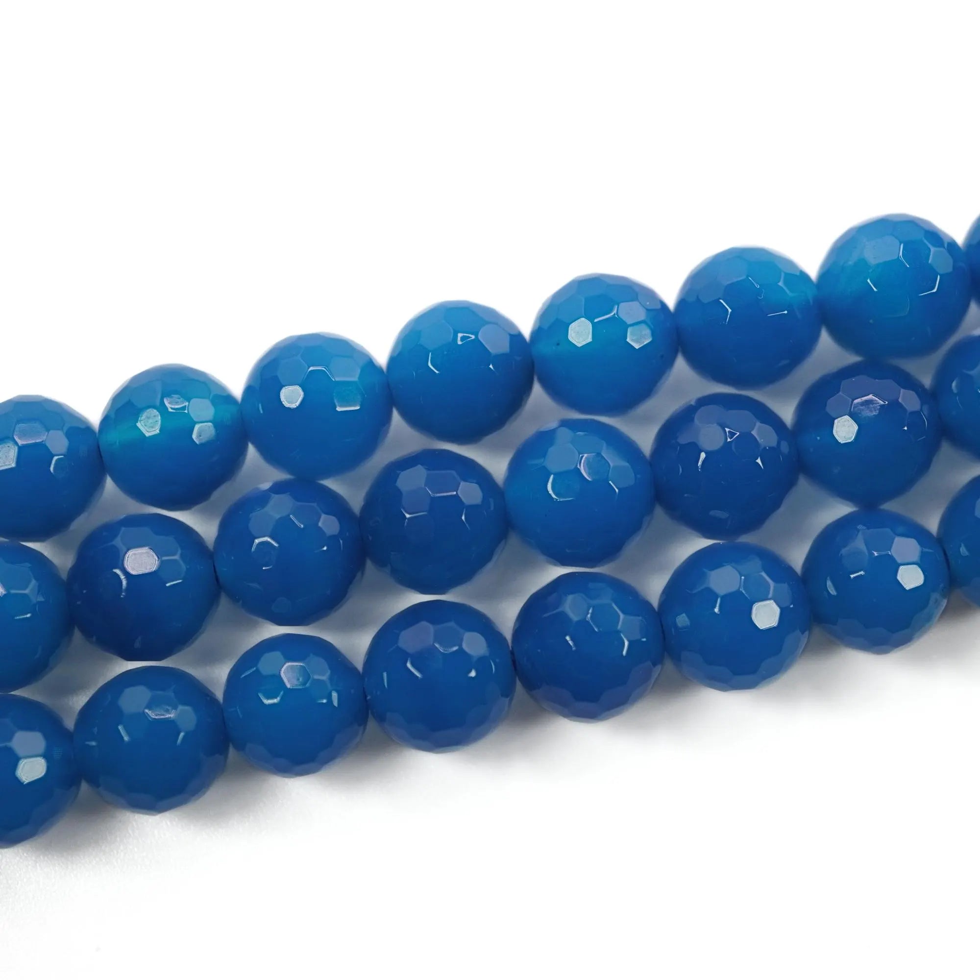 Blue Agate Faceted Round Shape Gemstone Strand Beads