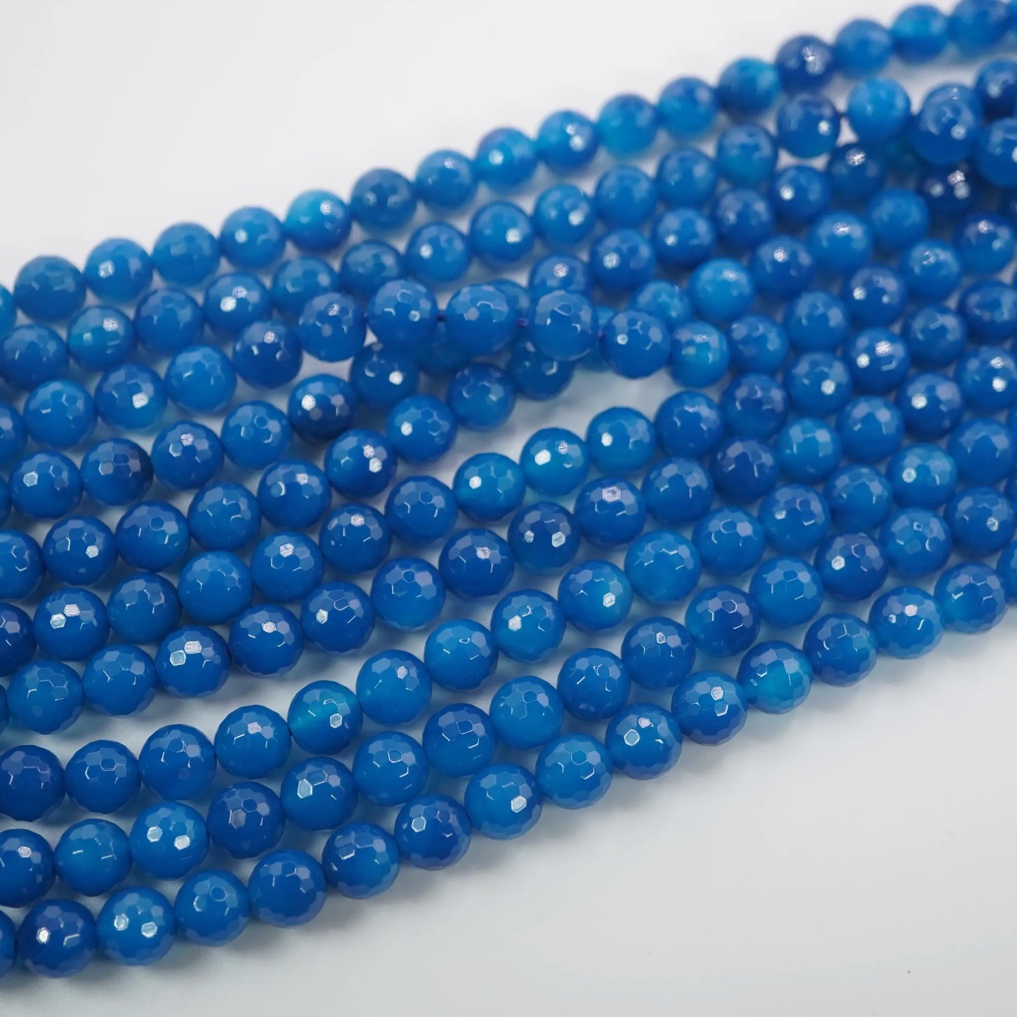 Blue Agate Faceted Round Shape Gemstone Strand Beads